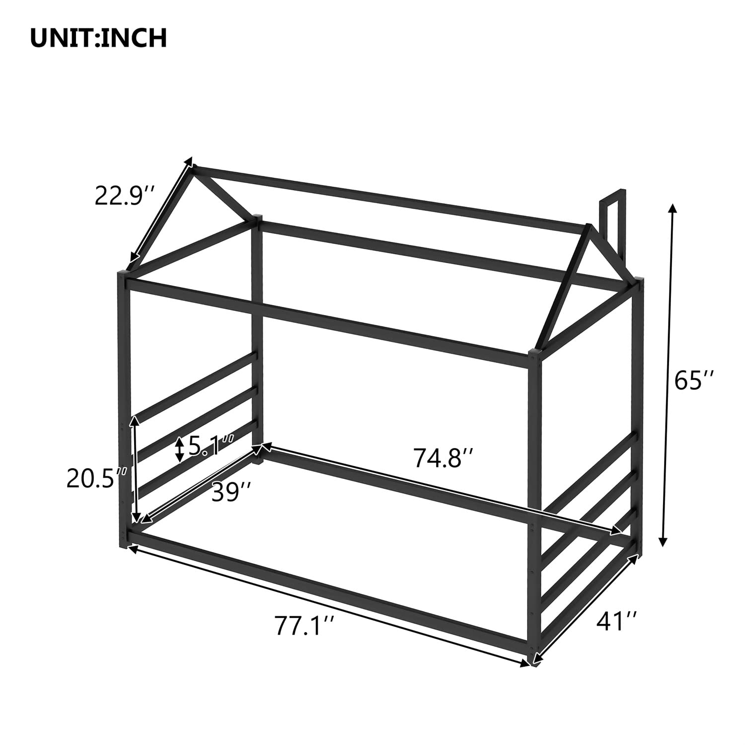 Twin Size Metal Platform Bed Frame with Headboard & Footboard - House Design with Roof & Chimney - Black Kids & Teens Bed - Perfect for Bedroom Decor, Playroom, or Themed Children's Rooms