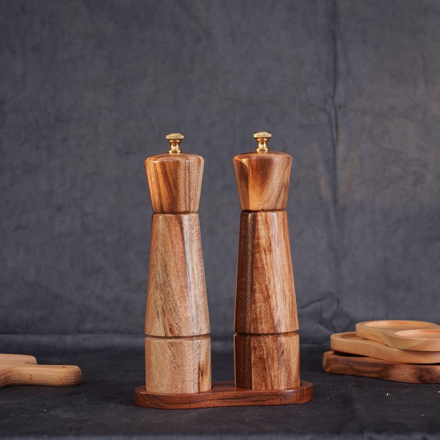 Premium Acacia Wood Salt and Pepper Mill Tray - 5.5cm Inner Diameter (2.17