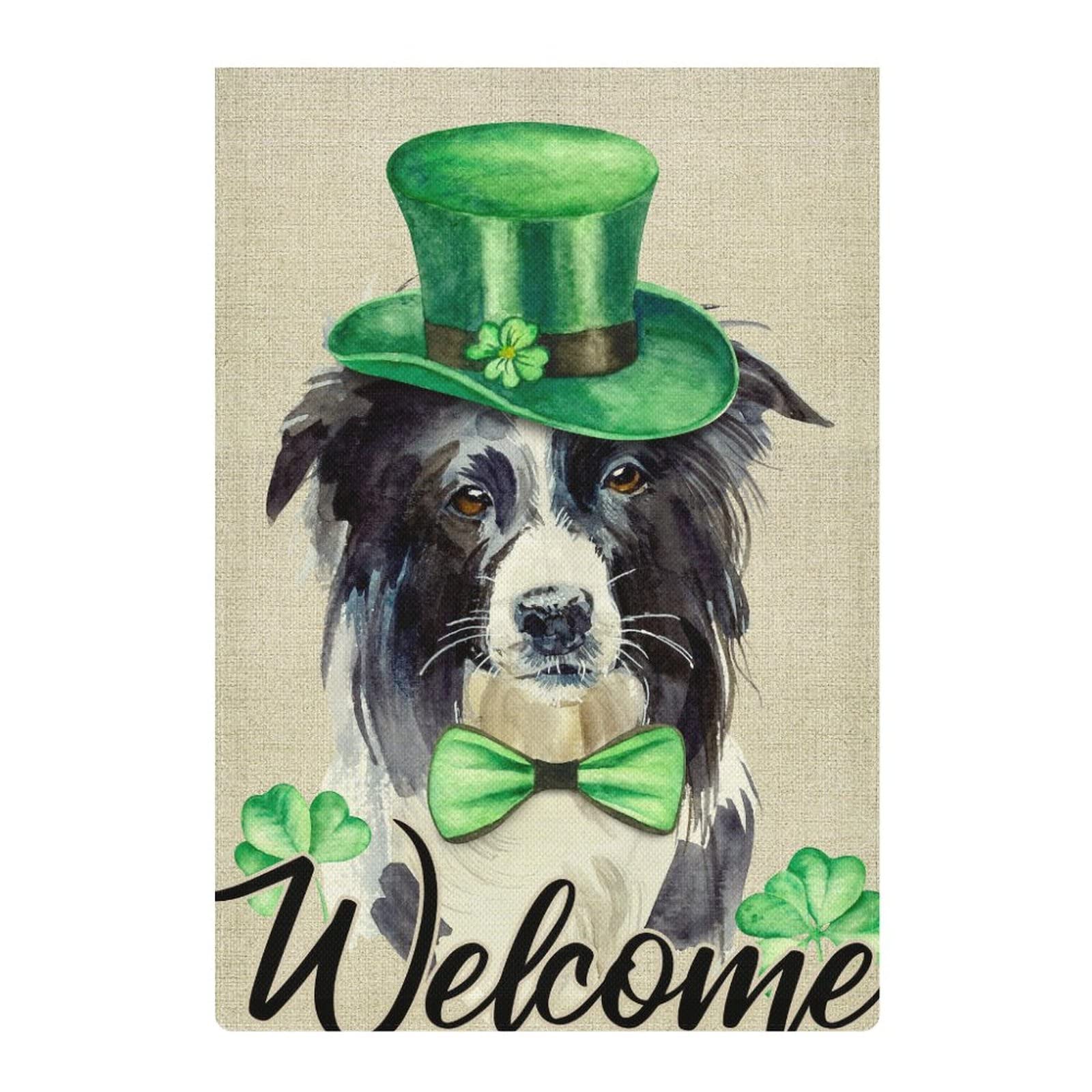 St. Patrick's Day Border Collie Garden Flag - Irish Themed Yard Decor for Farmhouse, Indoor & Outdoor Use - Perfect for Holiday Celebrations, Patio, Lawn & Front Porch Decorations
