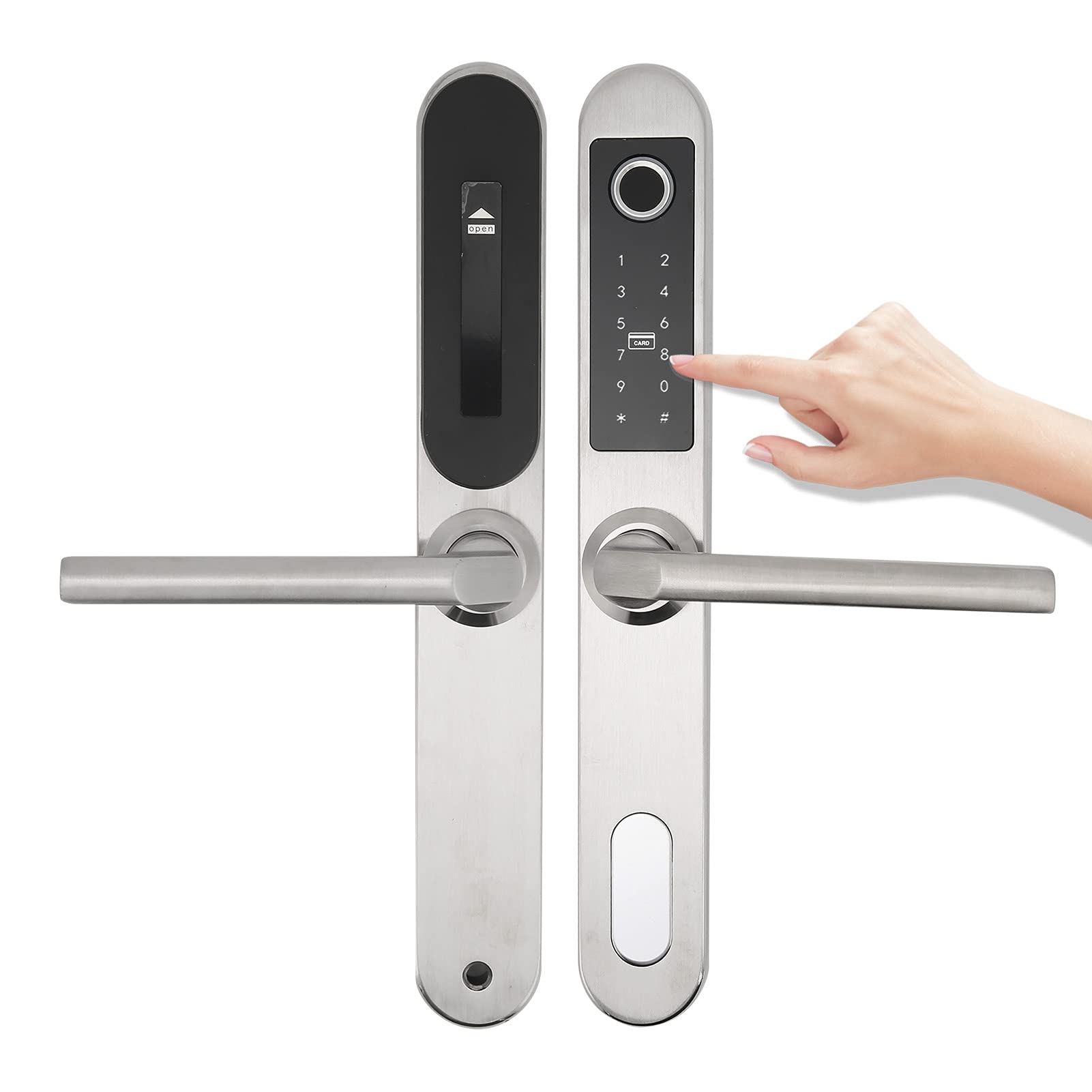 Smart Fingerprint Door Lock with Keypad & Deadbolt - Keyless Entry with Password, Card & Handle for Home, Apartment, Office (Silver) | Secure & Convenient for Schools, Villas & Businesses