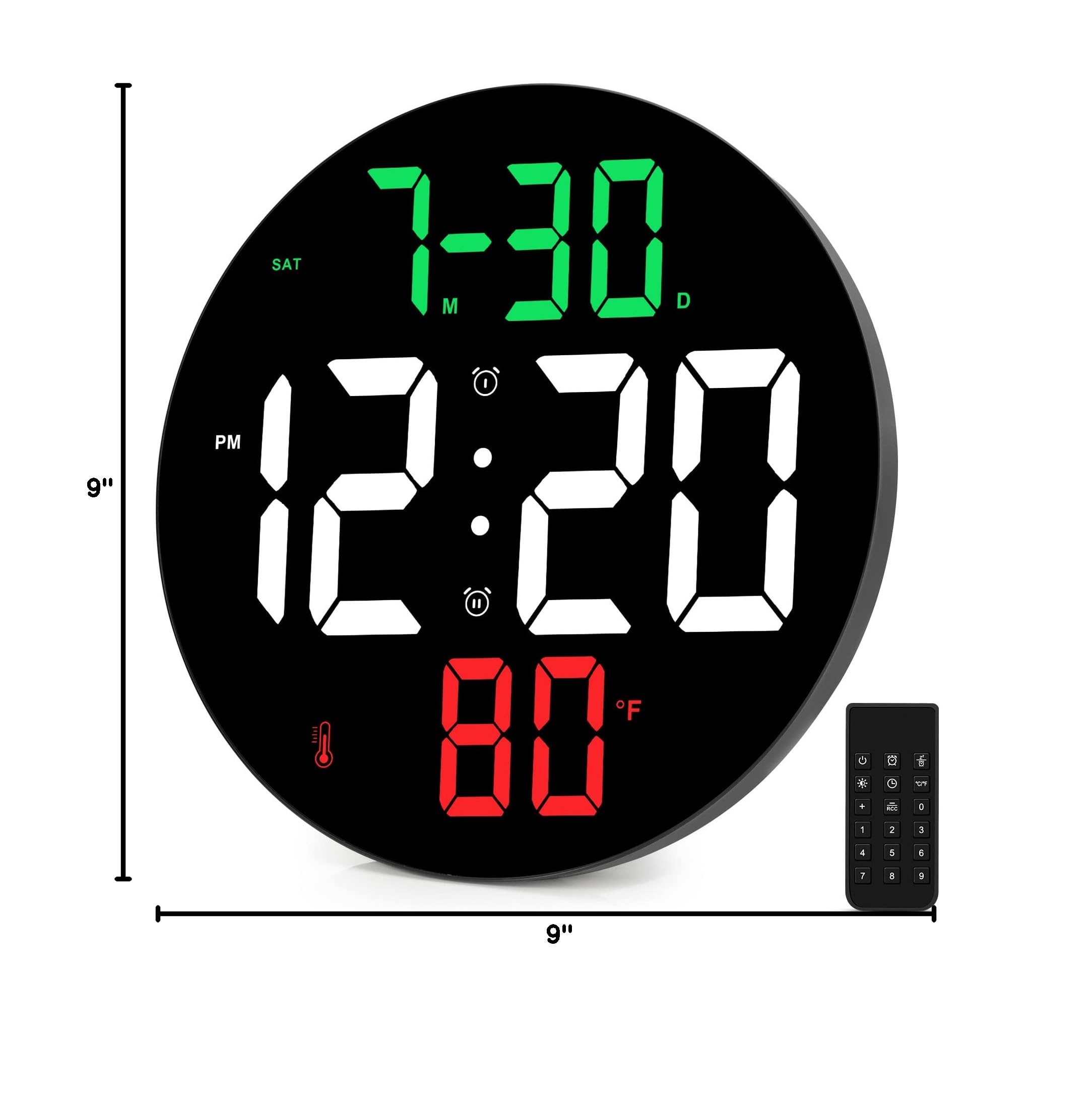 Amgico 9-Inch Digital Alarm Clock with Large Display - Adjustable Brightness, Temperature, Date & Snooze Function - Perfect for Bedroom, Office, Classroom & Living Room | Ideal for Nightstand, Desk & Wall Mounting