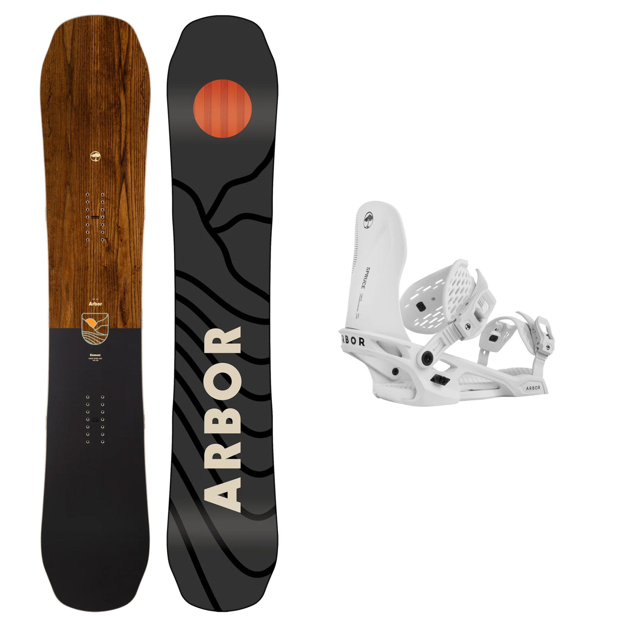 **Arbor Element Rocker Snowboard 2025 with Arbor Spruce Bindings - All-Mountain Freestyle Snowboard for Men & Women - Perfect for Powder, Park & Backcountry Riding**