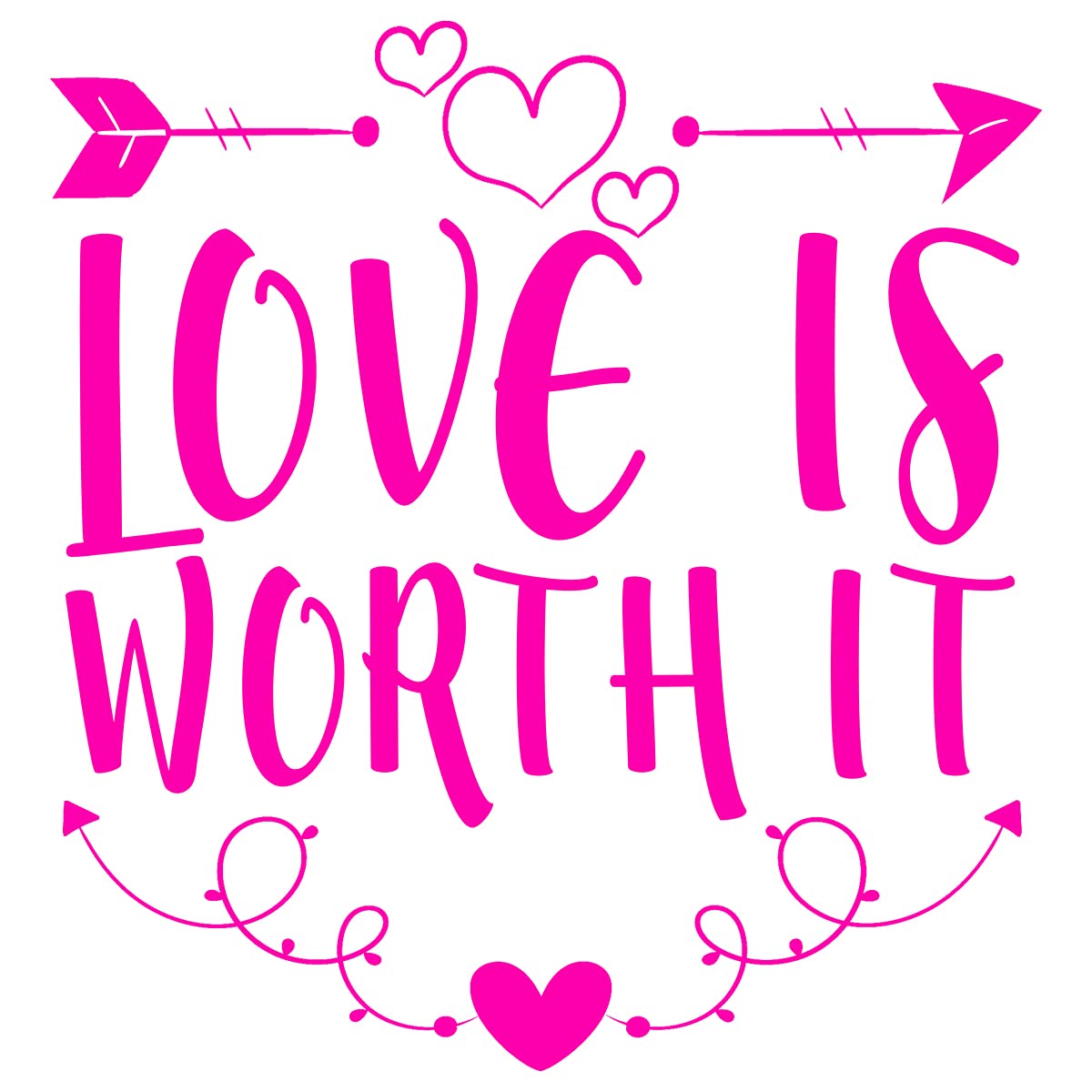VWAQ Love is Worth It Wall Decal - Romantic Vinyl Sticker for Bedroom Decor (23x23 Inch, Hot Pink) - Perfect for Couples' Room, Wedding Gift & Home Decoration
