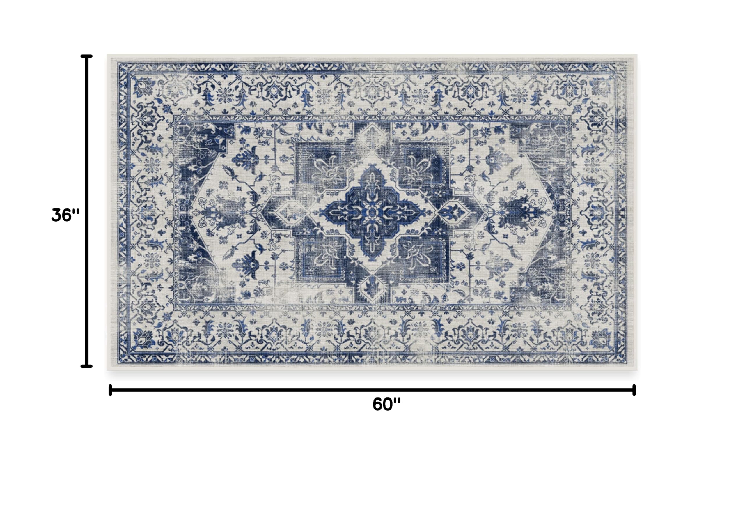 Ruggable Washable 3x5 Area Rug - Kira Delft Blue | Premium Non-Slip Rug for Living Room, Bedroom, Kitchen, Office & Classroom | Waterproof & Easy to Clean | Perfect for High Traffic Areas & Pet-Friendly Homes