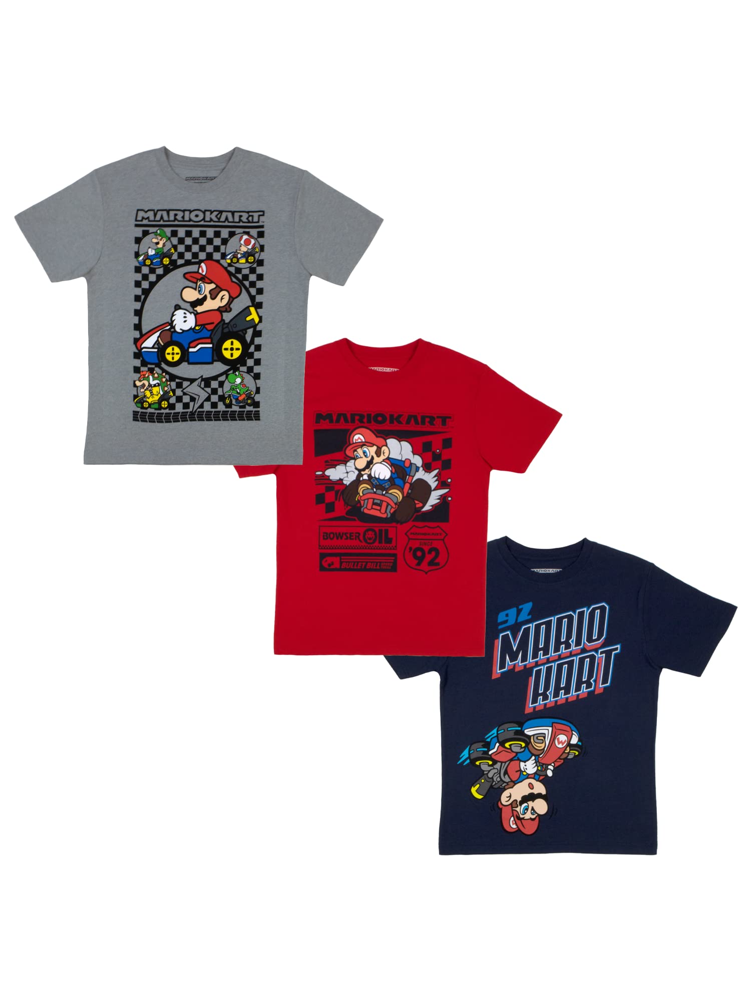 Super Mario Bros Boys T-Shirts 3-Pack - Nintendo Character Graphic Tees for Kids - Comfortable Cotton Shirts for Gaming, Birthday Parties & Everyday Wear