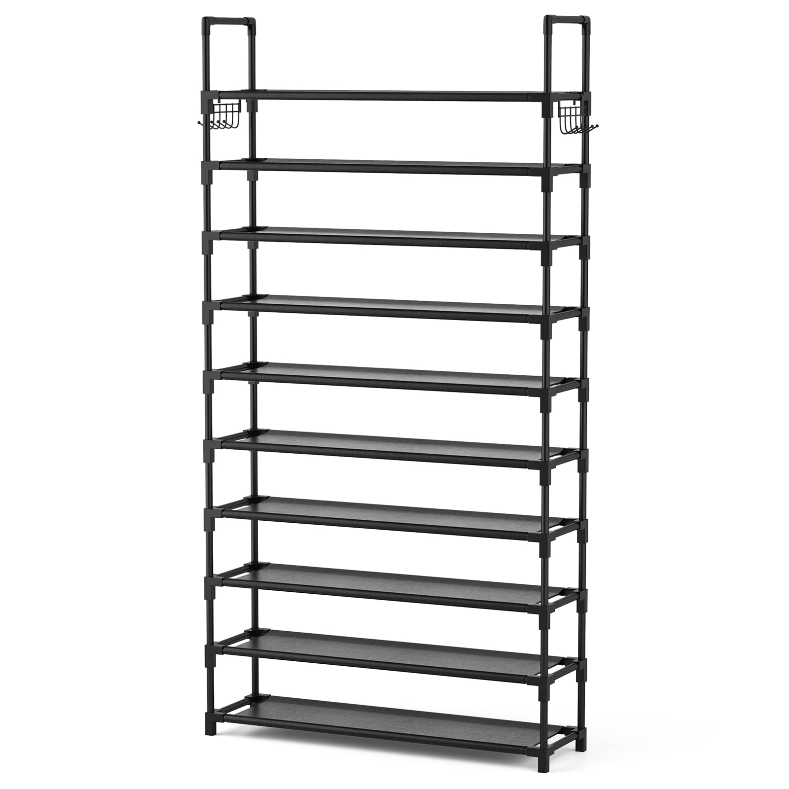 VTRIN 10-Tier Large Capacity Shoe Rack Organizer - Holds 50 Pairs with 2 Hooks - Sturdy Metal Shoe Shelf for Entryway, Closet & Bedroom - Perfect for Home, Apartment & Dorm Organization