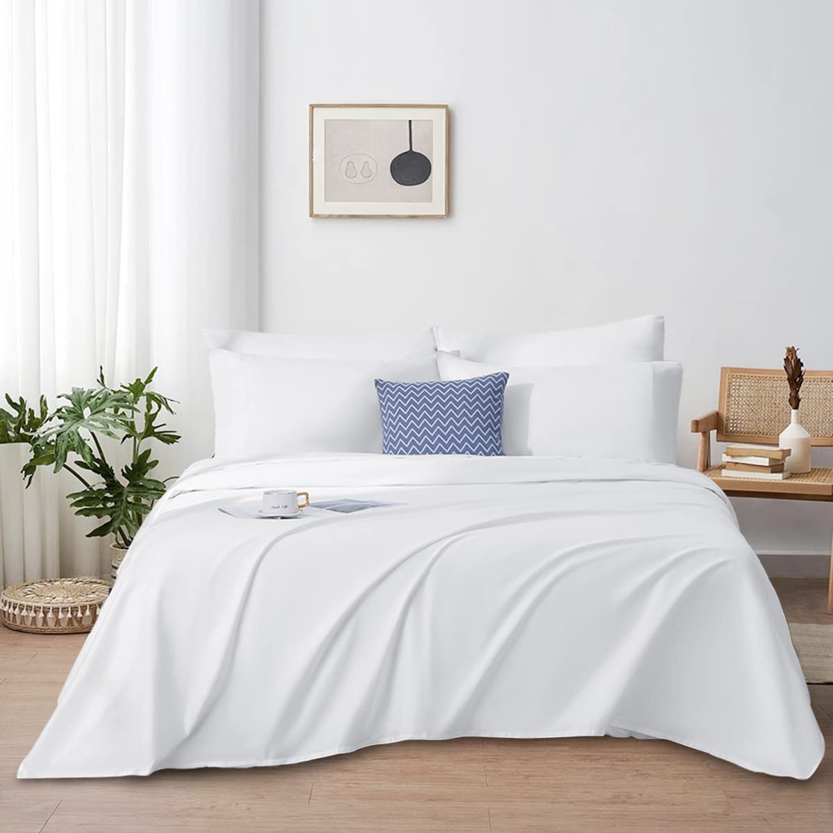 Luxury Egyptian Cotton 4-Piece Full Size Sheet Set - Soft, Breathable & Hotel-Quality Bed Sheets - 16-18 Inch Deep Pocket Fitted Sheet, Flat Sheet & 2 Pillowcases - White Solid - Perfect for Home, Hotel & Guest Room Comfort
