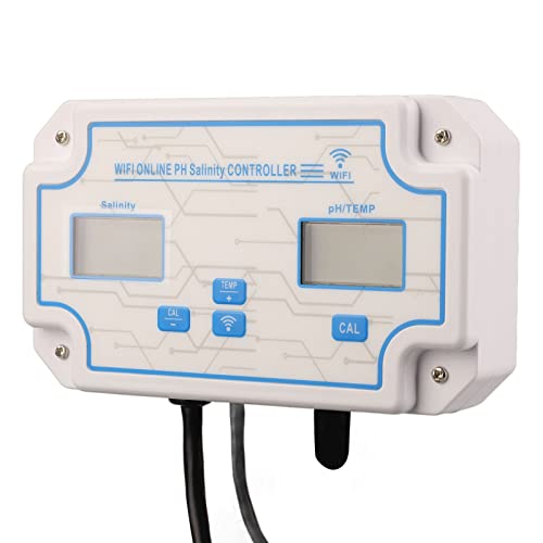 Digital Water Quality Tester - Multi-Parameter pH Meter, Salinity & Temperature Sensor with WiFi/APP Control | Wireless Water Quality Monitor with Electrode Probe for Aquariums, Pools, Labs & Home Water Testing | Real-Time Online Monitoring for Fish Tanks, Swimming Pools & Scientific Research