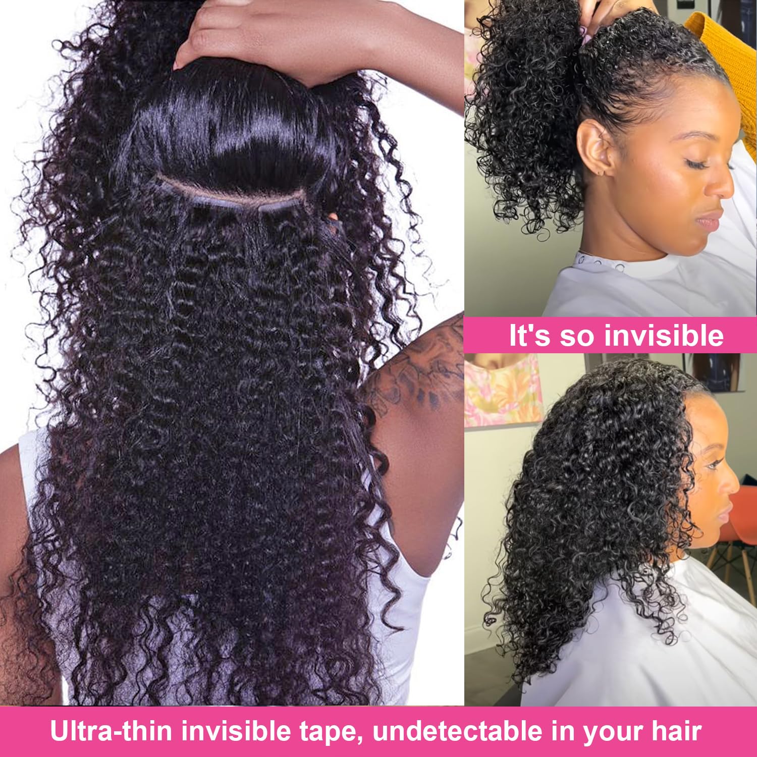 60pcs Tape in Hair Extensions - 100% Human Hair for Black Women - Kinky Curly 3C/4A Tape Ins - Seamless & Invisible 20 Inch Extensions (150g) - Perfect for Daily Wear, Parties & Special Occasions