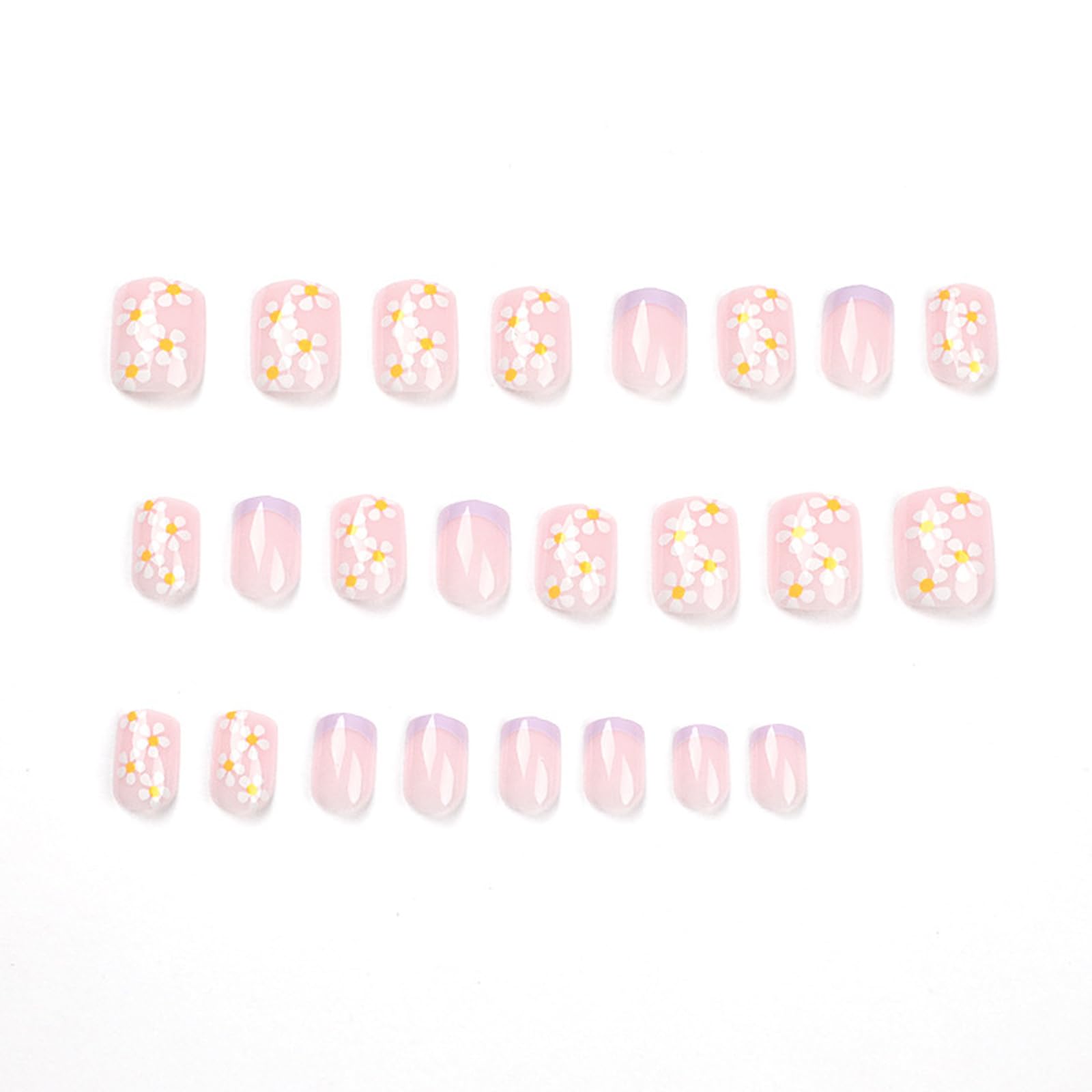 24Pcs White Flower Press On Nails Short - French Lavender Square Fake Nails with Glue - Light Purple Acrylic Short Fake Nails for Women & Girls - Spring Floral Artificial Nails for Parties, Weddings & Daily Wear