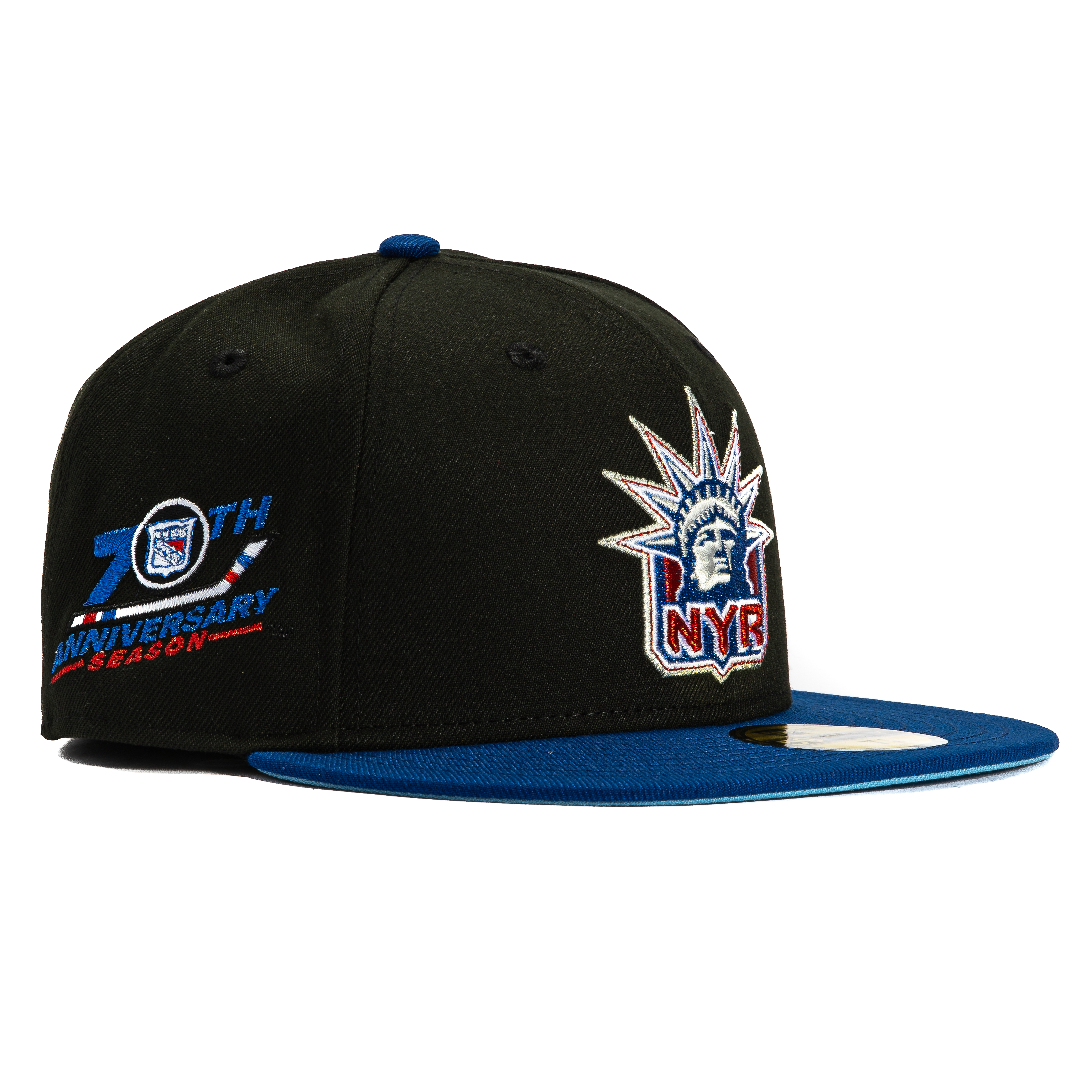 New Era 59Fifty New York Rangers 70th Anniversary Patch Snapback Hat - Black & Royal Blue - Official NHL Licensed Baseball Cap for Men - Perfect for Games, Fan Gear & Streetwear Fashion