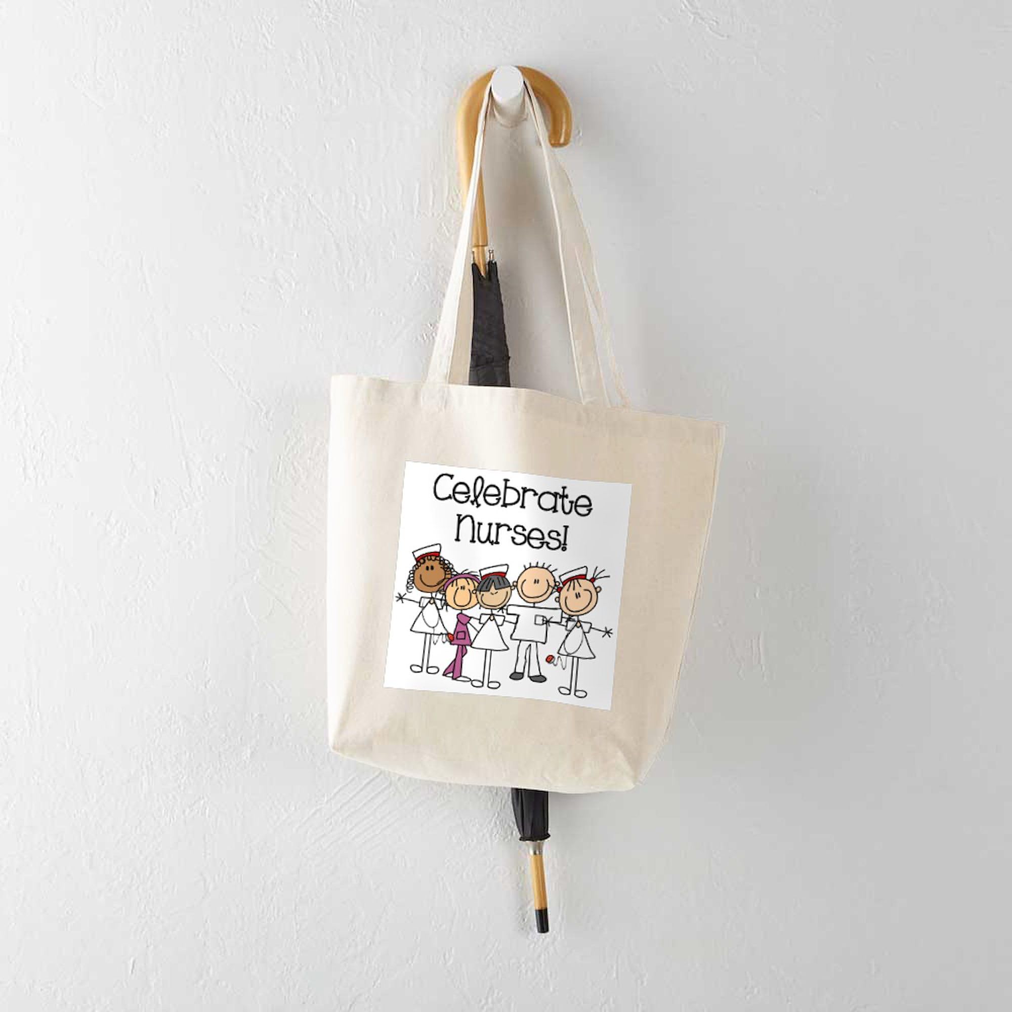 Celebrate Nurses Tote Bag - Natural Canvas Reusable Shopping Tote for Nurses - Perfect for Work, Groceries & Everyday Use