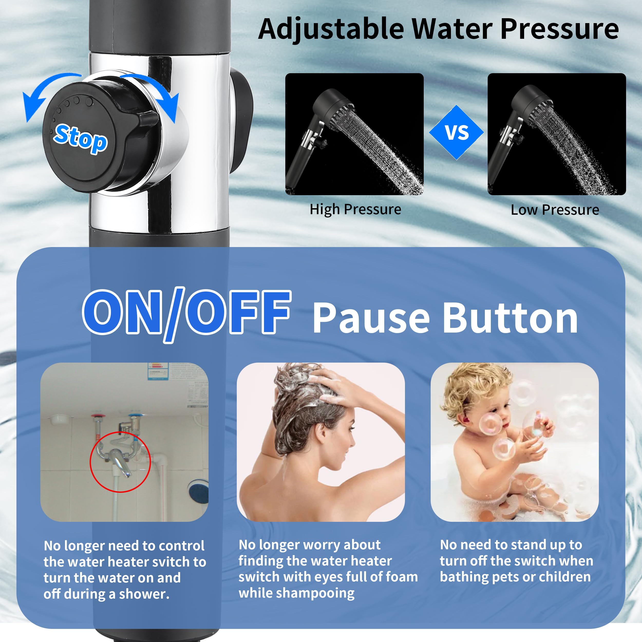High Pressure Shower Head with Water Filter for Hard Water - Handheld Detachable Showerhead with On/Off Switch & Hose - Perfect for RV, Camper, Bathroom, and Home Use (Grey)