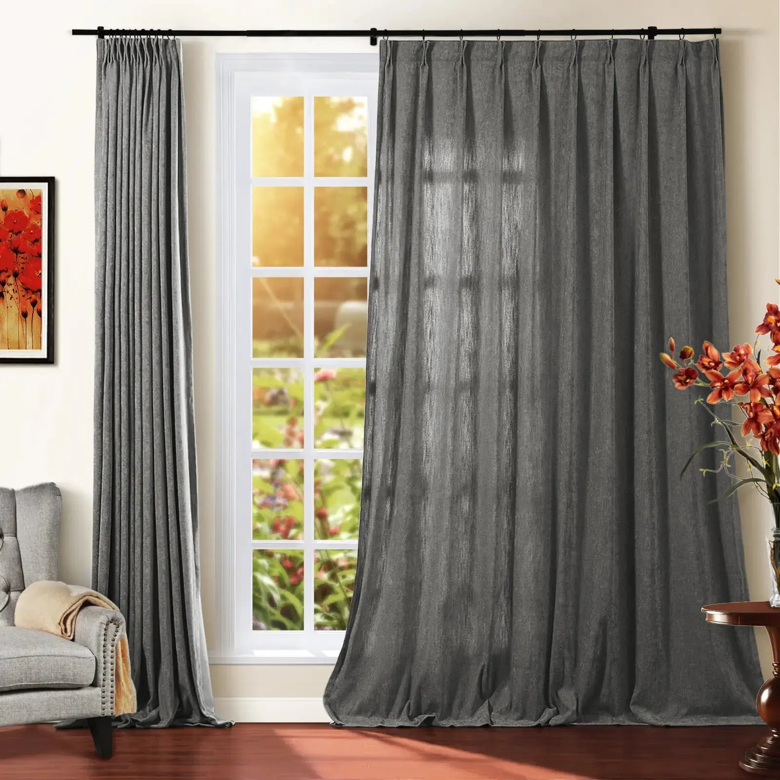Premium Tino Heavyweight Chenille Pleated Curtains - Elegant Blackout Drapes for Living Room & Bedroom - Soft Textured Thermal Insulated Window Treatments for Home Decor