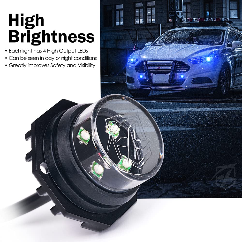 Xprite Blue LED Hideaway Strobe Police Lights Kit - 20 Flashing Modes with Control Panel for Headlights & Taillights - Emergency Warning Lights for POV Vehicles, Volunteer Cars, Trucks & SUVs (8PC Set) - Perfect for Roadside Assistance, Security Patrols & Emergency Response