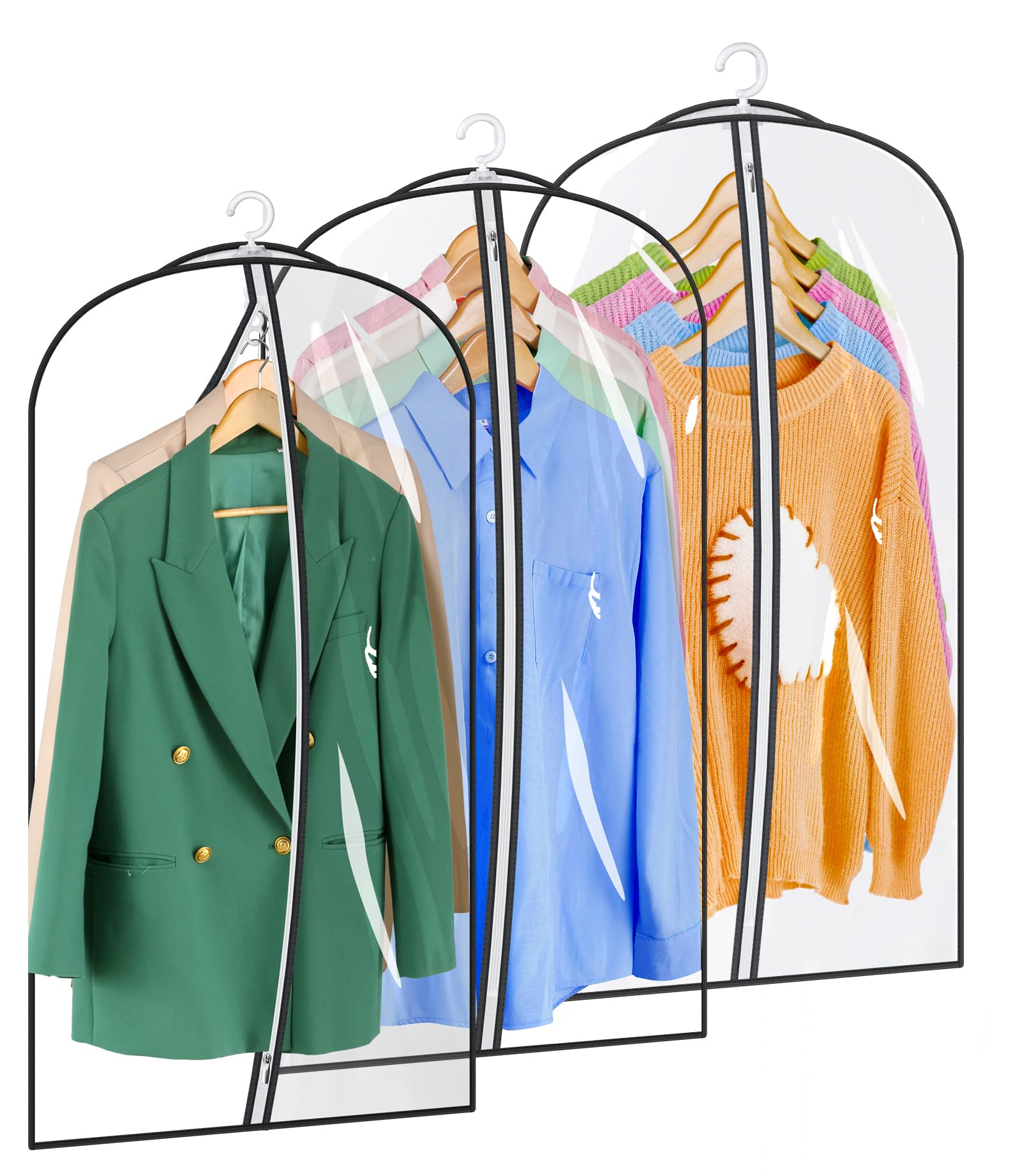 SLEEPING LAMB Clear Garment Bags for Clothes Storage - 43 Inch Plastic Suit Covers with Space Saving Hangers (4 Holes) - Perfect for Shirts, Coats, Jackets & Closet Organization - 3 Pack for Travel & Home Use