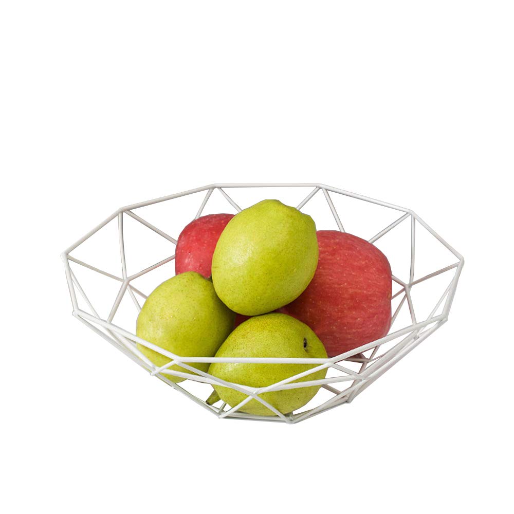 Stylish Large Iron Mesh Woven Fruit Basket - Modern Home & Office Display Tray for Bananas, Oranges, Bread & Snacks - Durable Metal Storage Container for Kitchen Counter, Dining Table & Party Serving (White)