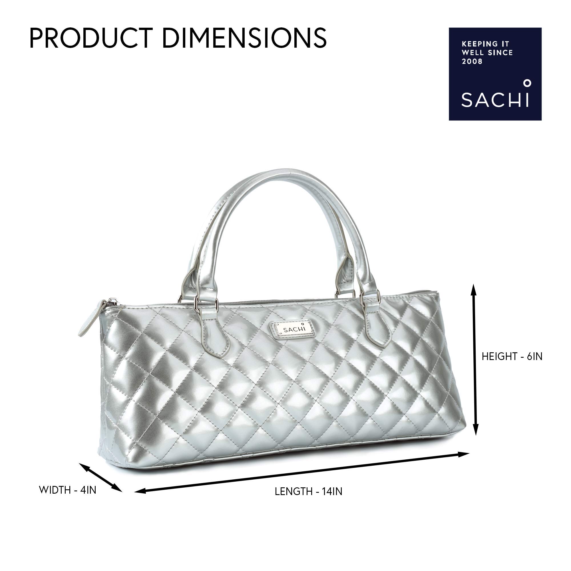 Sachi La Soir'ee Insulated Wine Tote Bag - Faux Leather Quilted Wine Purse & Clutch for Women | Stylish Silver Wine Carrier Cooler Bag for Parties, Picnics & Gifts