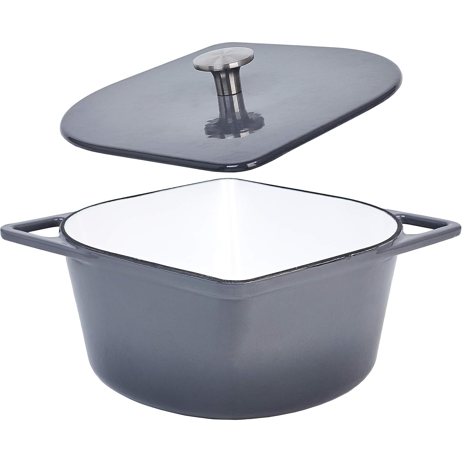 Bruntmor 3 Quart Enameled Cast Iron Dutch Oven - Squoval Design, Nonstick Seasoned Pot with Stainless Steel Knob for Cooking, Baking & Serving (Grey) | Perfect for Soups, Stews, Bread & Family Dinners