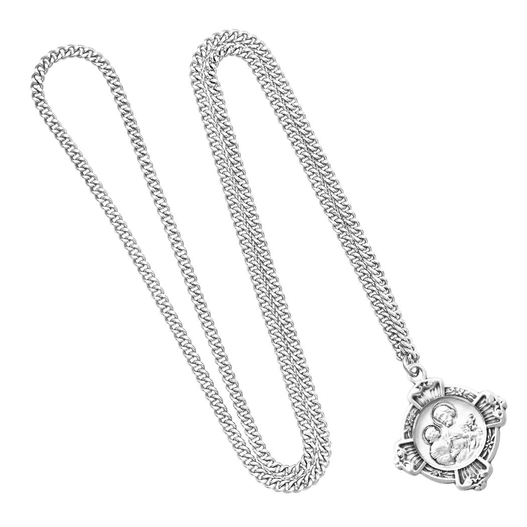 Rosemarie's Religious Gifts Sterling Silver Saint Joseph Cross Medal Pendant Necklace, 24 Inch Chain - Perfect for Baptisms, First Communion & Spiritual Protection