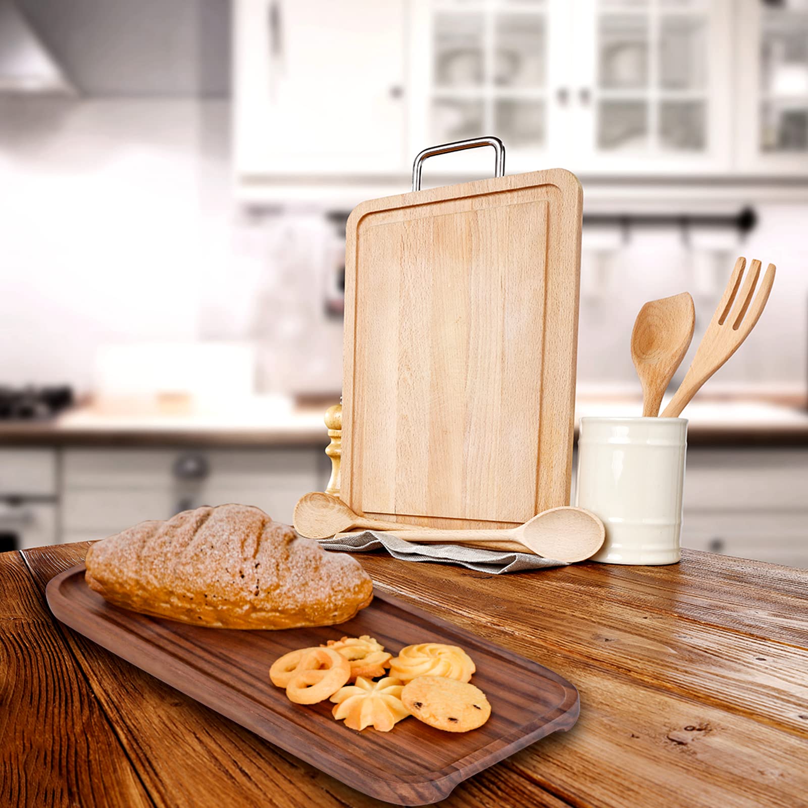 Walnut Wood Serving Tray - 11.8x5 Inch Rectangle Platter for Fruits, Cookies, Bread | Elegant Wooden Cheese Board & Charcuterie Tray for Parties, Dining & Home Decor