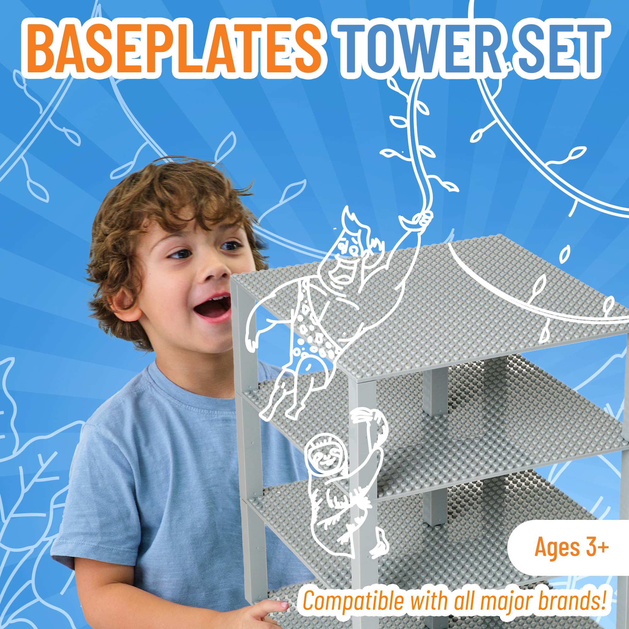 Strictly Briks 10x10 Inches Stackable Baseplates - 4 Pack Light Gray Building Bricks Compatible with Lego Classic & All Major Brands - Perfect for Towers, Shelves, Kids Playroom & DIY Projects - 30 Stackers Included