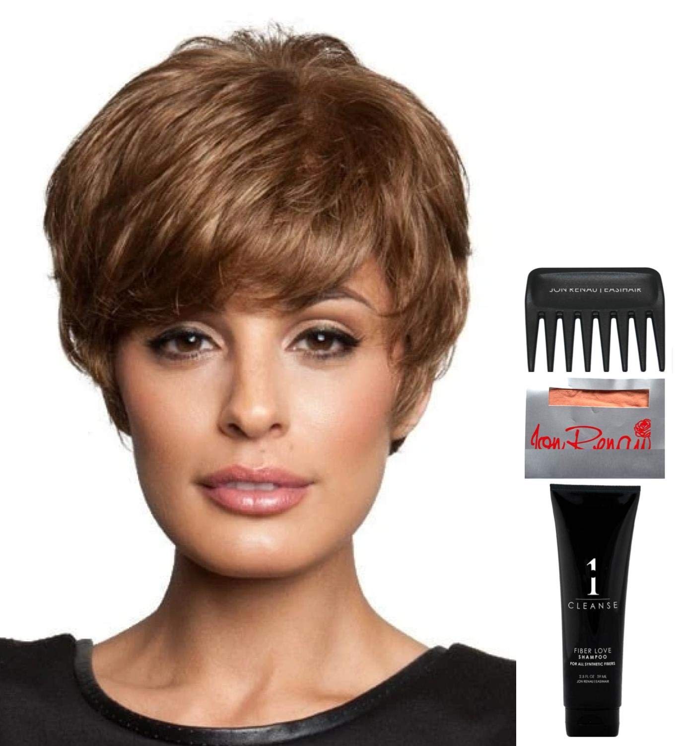 Amore Dixie Wig Bundle - 5 Piece Set with Golden Brown Synthetic Wig, Christy's Wigs Care Booklet, Travel Size Wig Shampoo (2oz), Wig Cap & Wide Tooth Comb - Perfect for Cosplay, Costume Parties & Everyday Styling