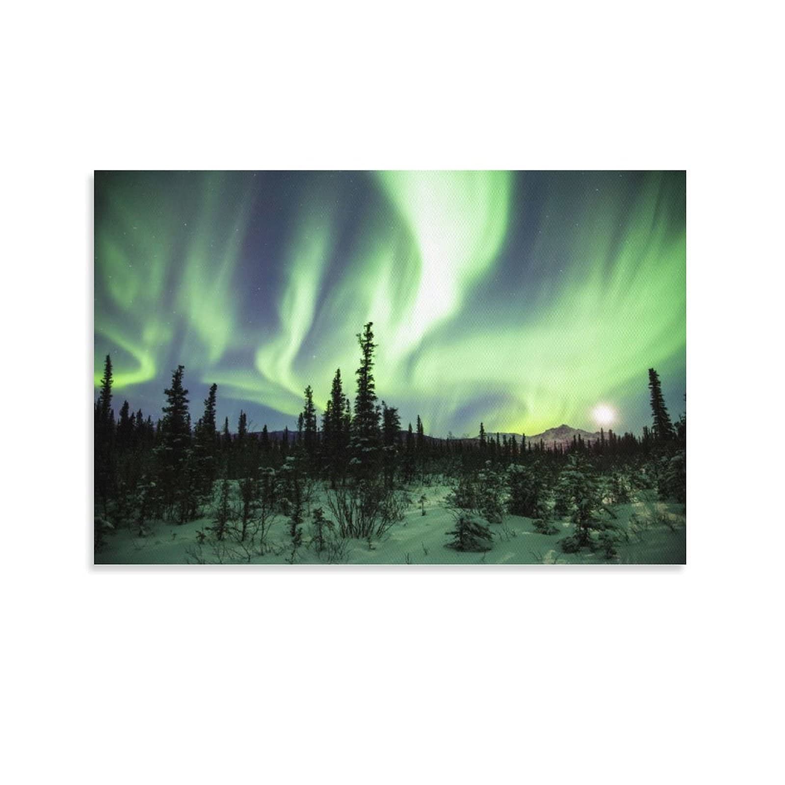 Northern Lights Alaska Wall Art Poster - 20x30 Inch (50x75cm) Canvas Print for Home Decor, Living Room & Bedroom - Aurora Borealis Landscape Painting for Modern Interior Design | Perfect Gift for Nature Lovers & Travel Enthusiasts