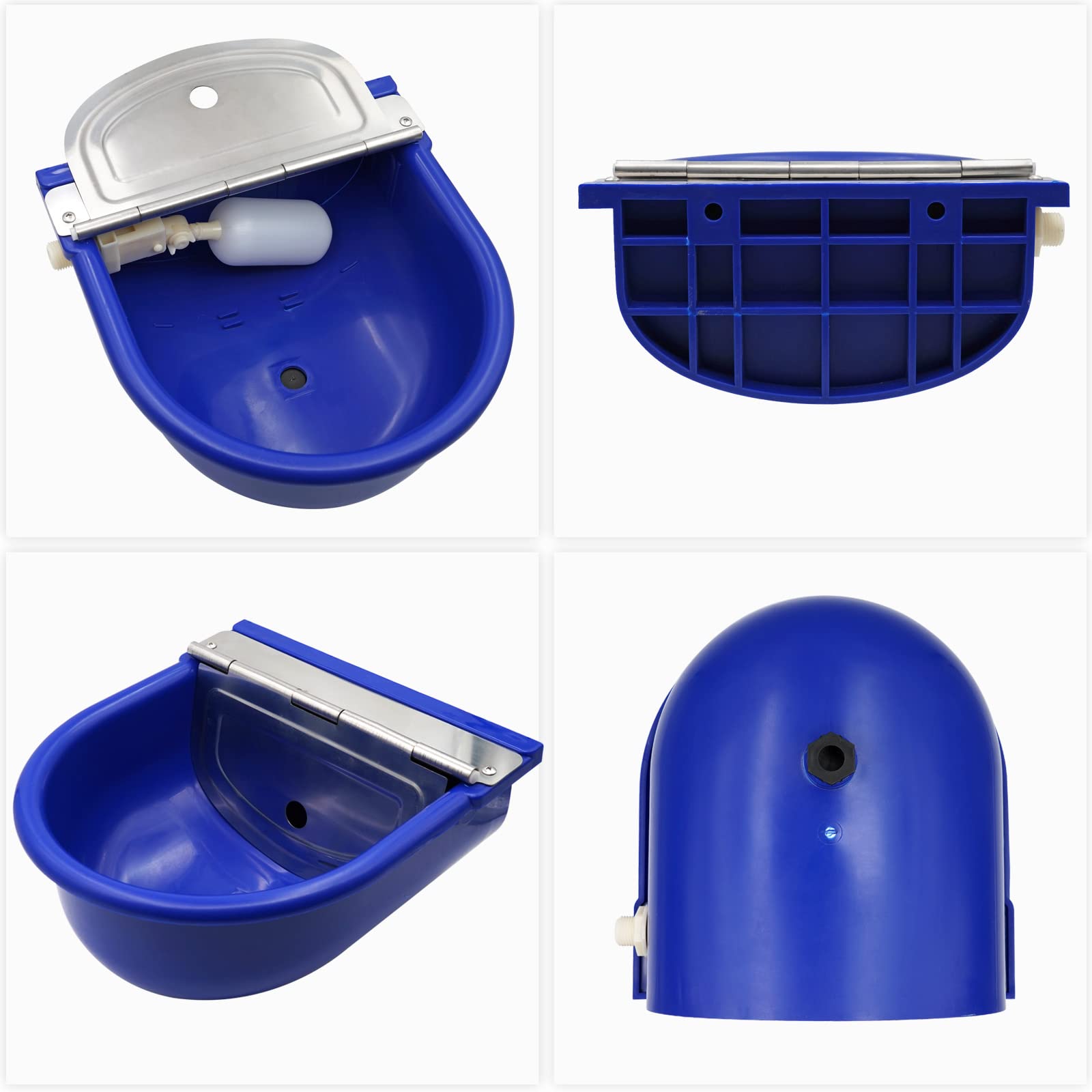 Automatic Water Bowl for Horses, Dogs, Sheep, Cows & Pigs - Large Capacity Float Valve Water Feeder with Drain Plug - Durable Plastic Pet Water Dispenser for Stable, Barn & Pasture (Dark Blue)