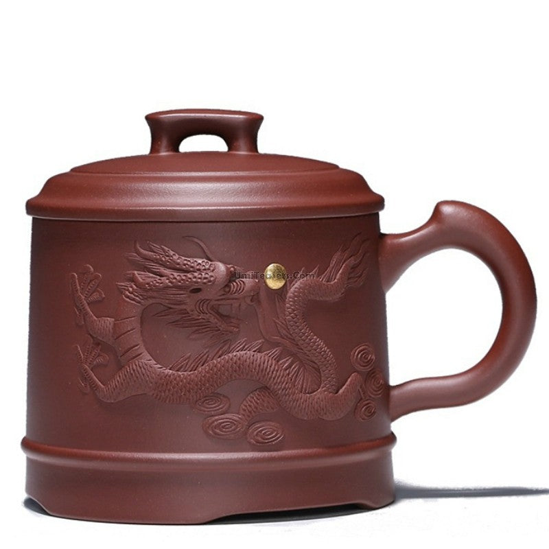 Premium Yixing Purple Clay Tea Mug with Hand-Carved Dragon Design - Authentic Chinese Teapot for Gongfu Tea Ceremony, Gift for Tea Lovers, Perfect for Home & Office Use