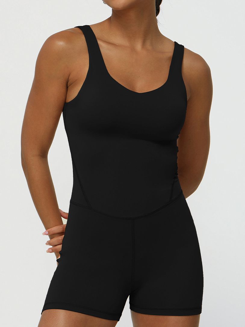 ZASUWA Women's V-Neck High Support Elastic Tight Romper - Sexy Workout Bodysuit for Yoga, Running & Gym