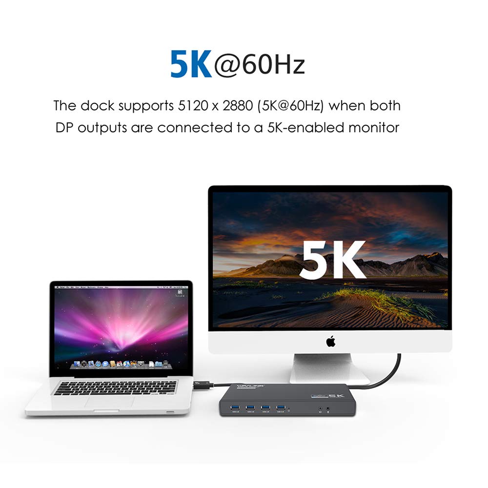 WAVLINK USB 3.0 Universal Laptop Docking Station with 65W Power Delivery - Dual Monitor Support (5K/4K) via 2 HDMI & 2 DisplayPort - Gigabit Ethernet, 6 USB 3.0 Ports, Audio/Mic - Compatible with Windows & Mac OS - Perfect for Home Office, Remote Work & Multi-Tasking Professionals