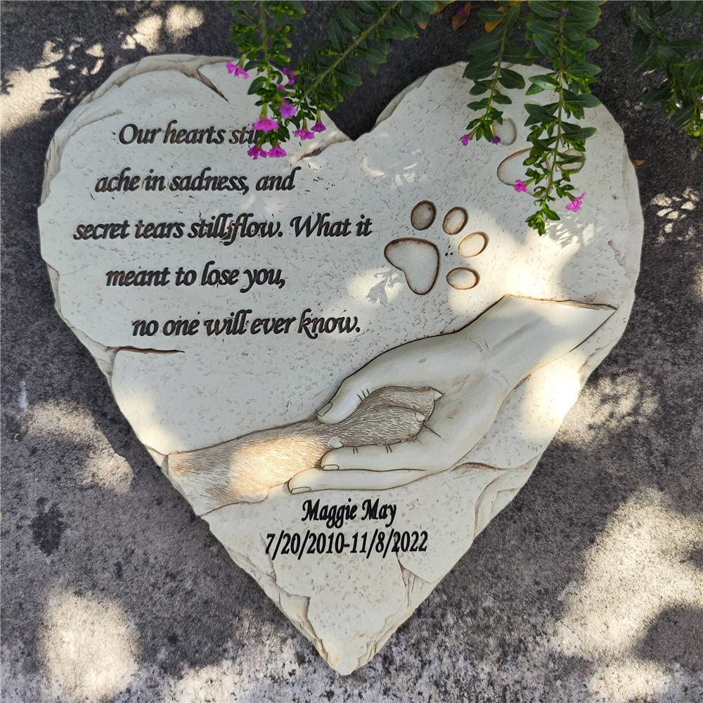 Personalized Engraved Heart-Shaped Pet Memorial Stone - Custom Dog Grave Marker with Name, Garden Stepping Stone for Outdoor Pet Loss Remembrance - Perfect for Backyard, Cemetery, or Garden Memorial Decor