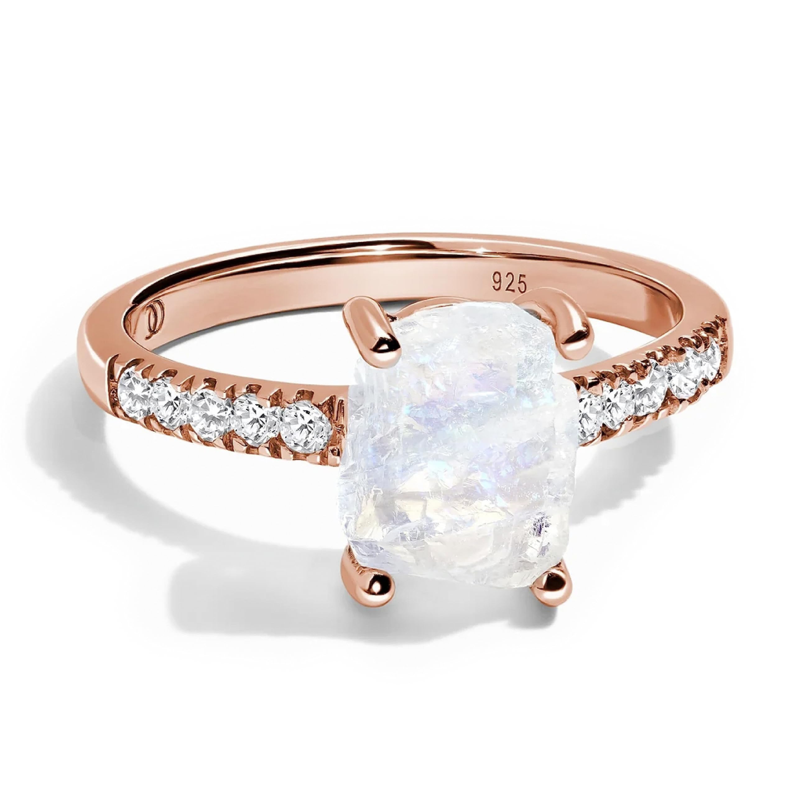 Moon Magic - Genuine Moonstone, Amethyst, Rose Quartz & Aquamarine Rings in 925 Sterling Silver & 18K Rose Gold - Raw Crystal Jewelry for Women | Perfect for Spiritual Healing, Meditation & Boho Fashion