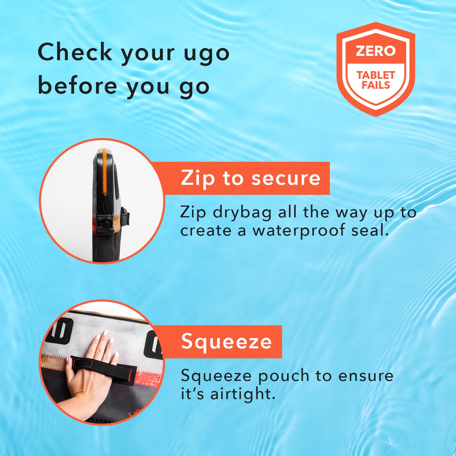 Ugo Wear Waterproof Tablet Case - Floating Dry Bag & Clear Touchscreen Pouch for Tablets Up to 13