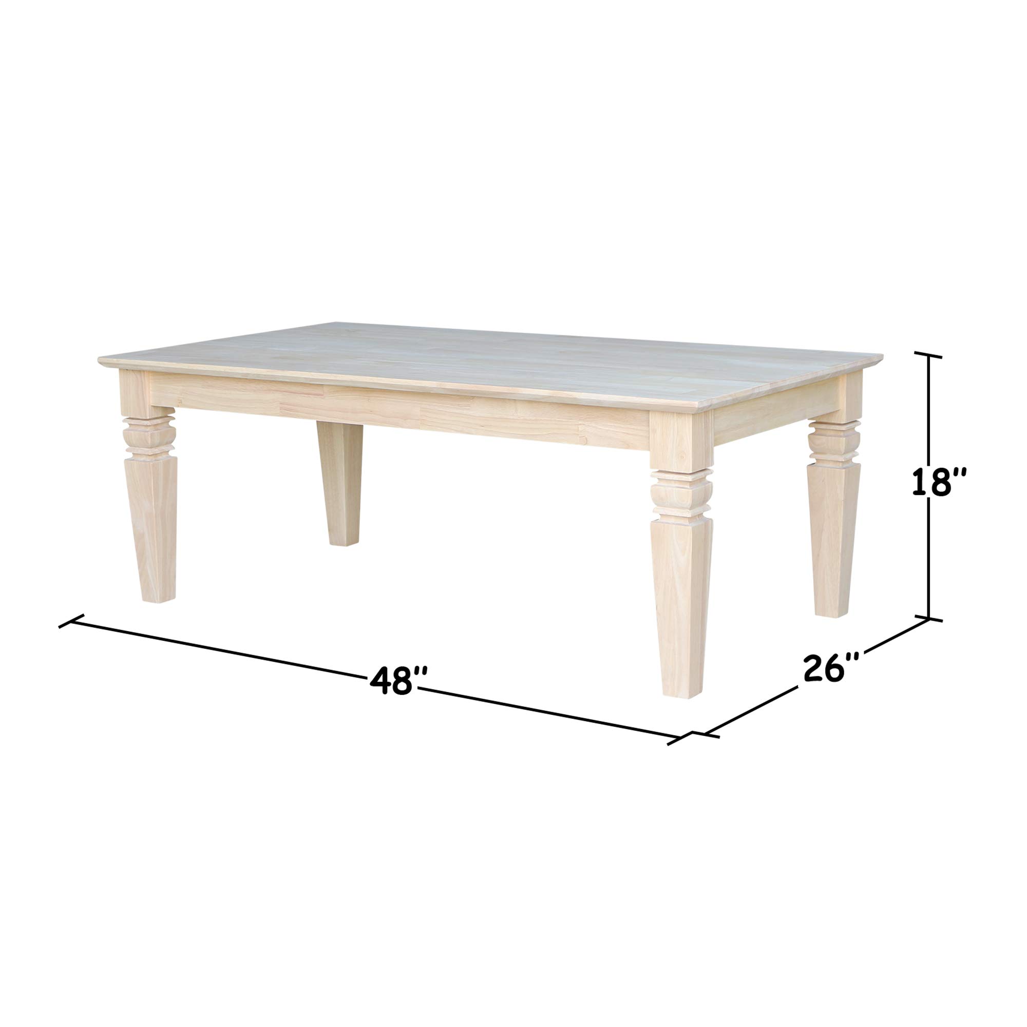 Unfinished Java Coffee Table by International Concepts - Rustic Wooden Side Table for Living Room, Lounge & Office Decor
