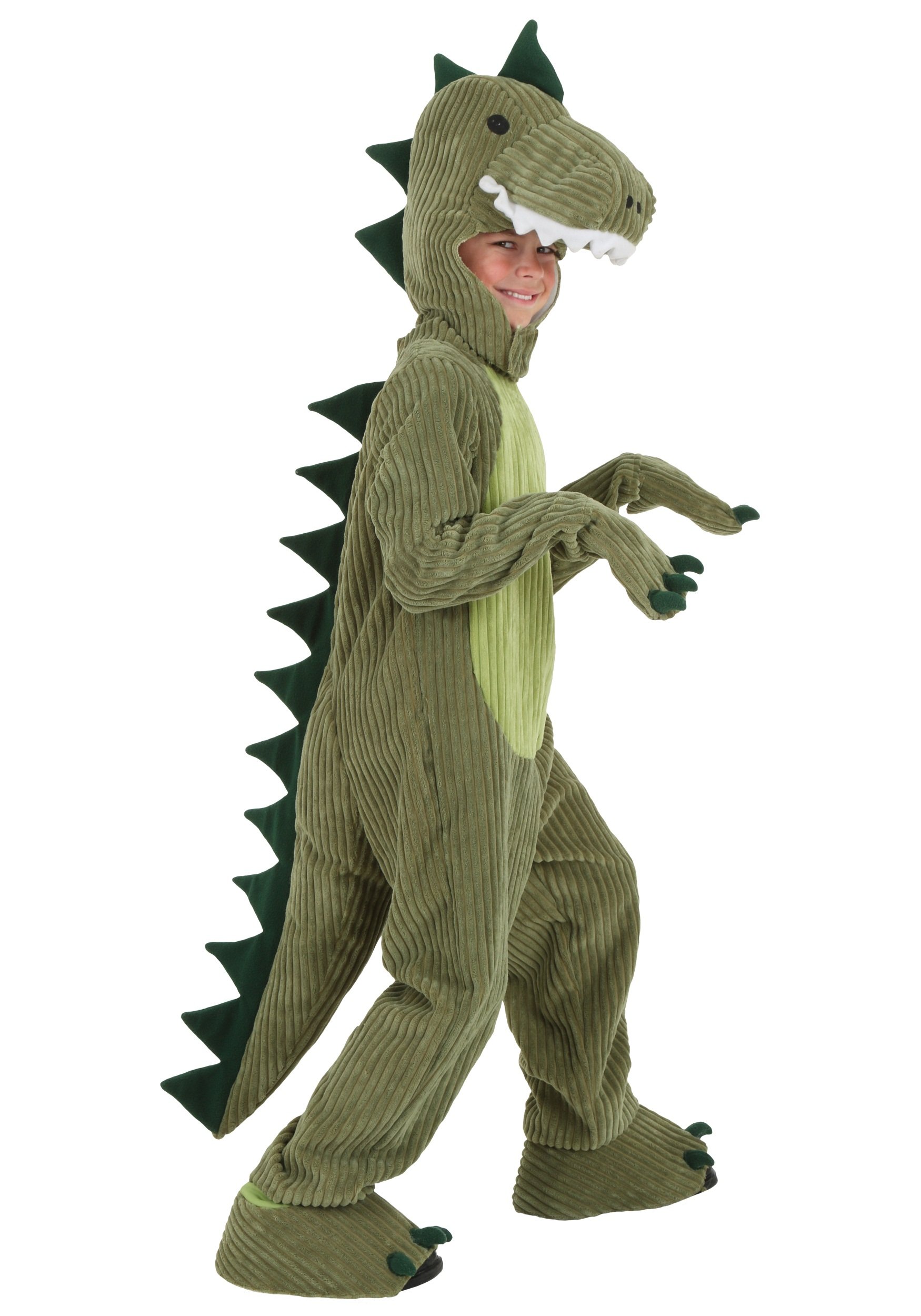 Kids T-Rex Costume - Soft Corduroy Dinosaur Outfit with Plush Tail, Spikes, Mittens & Shoe Covers | Perfect for Halloween, Dress-Up Parties & Pretend Play