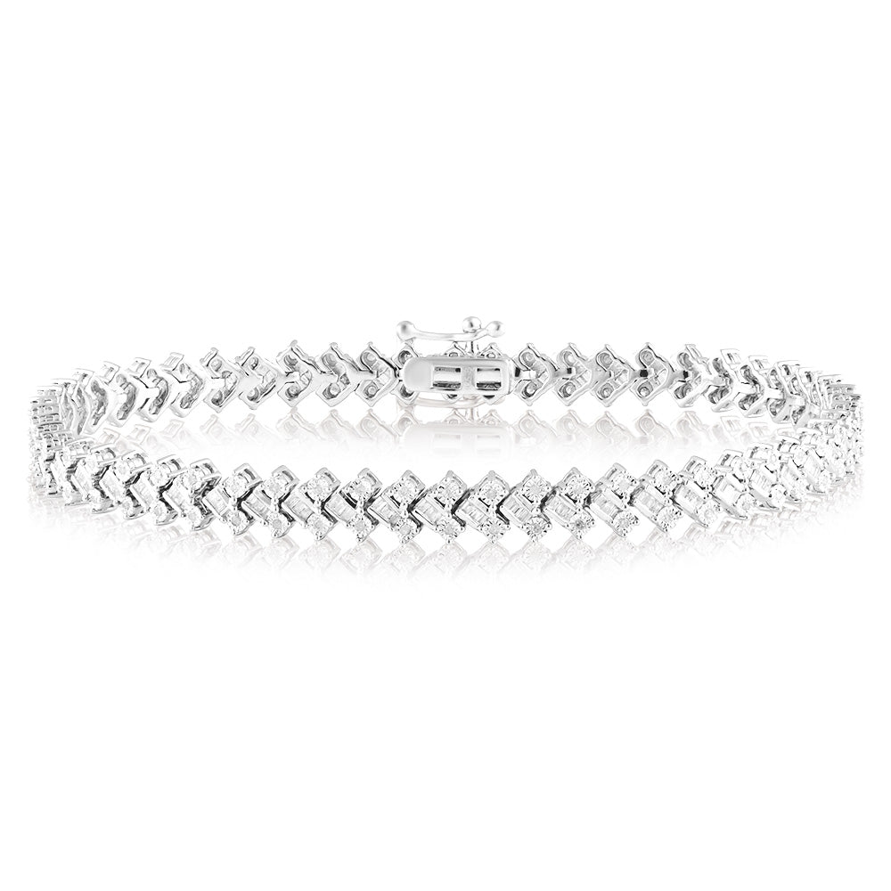1 Carat Diamond Sterling Silver Bracelet - 18cm Elegant Jewelry for Women, Perfect for Weddings, Anniversaries & Special Occasions
