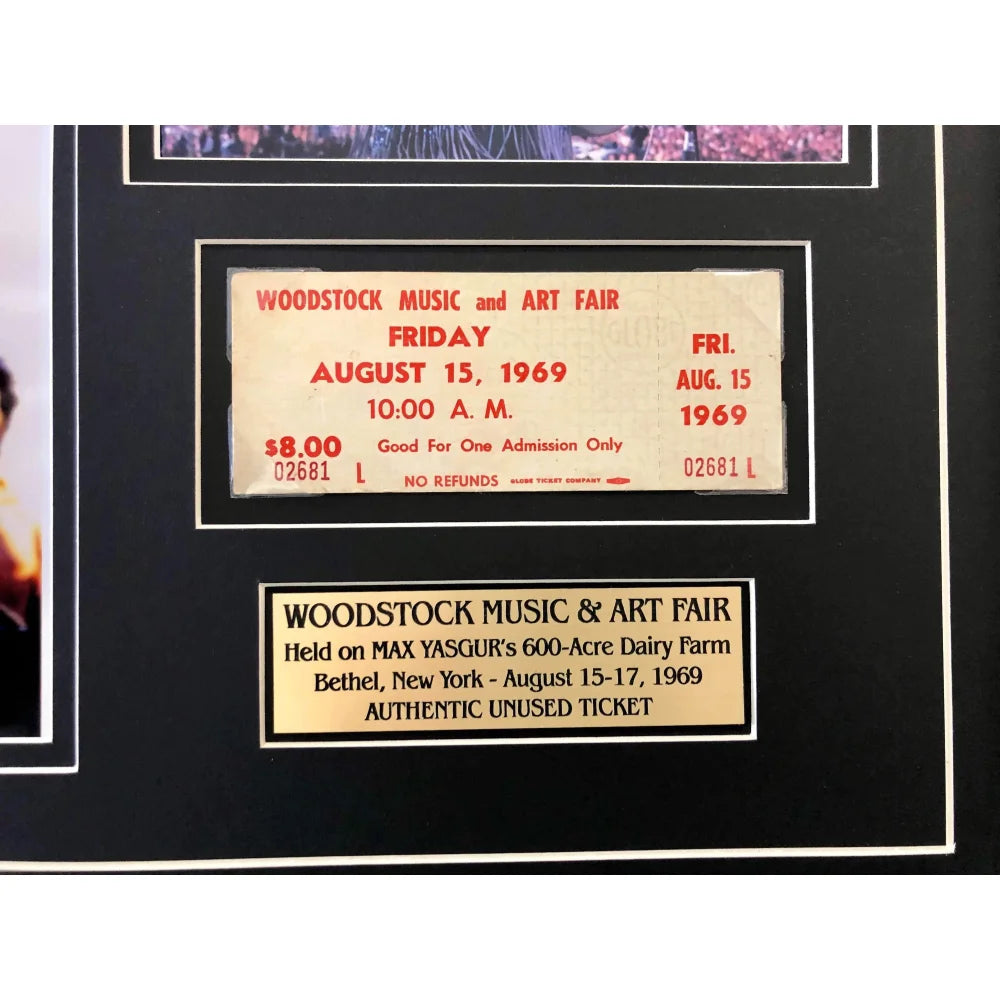 Authentic Jimi Hendrix Woodstock 1969 Framed Ticket Collage with COA - 16x26 Vintage Concert Memorabilia - Perfect for Music Lovers' Home Decor & Collector's Display