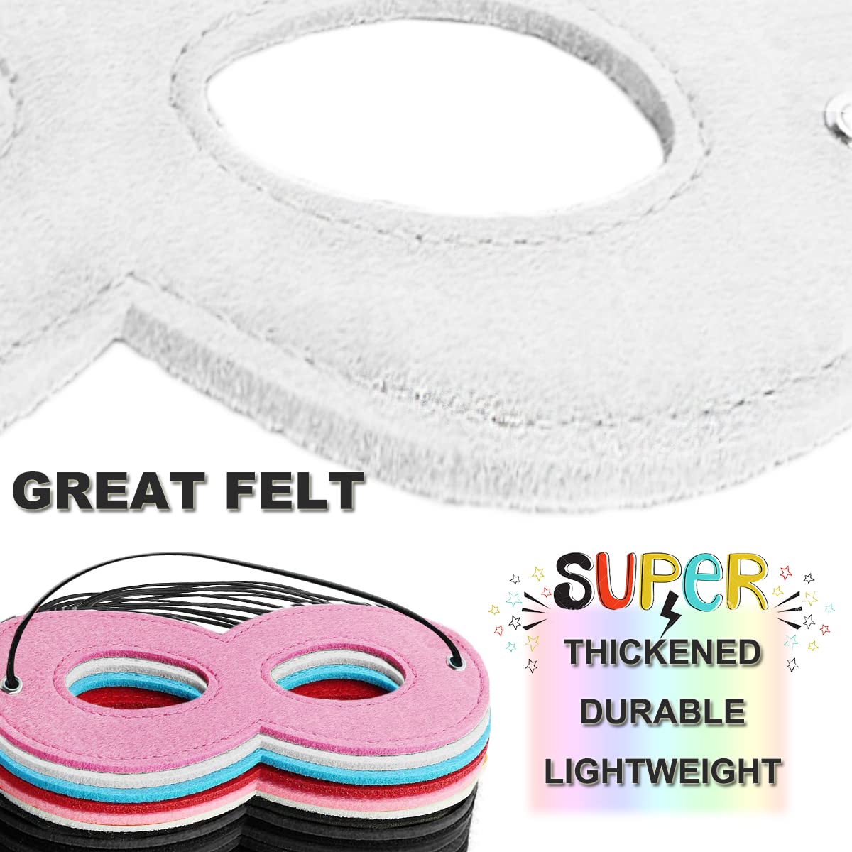Superhero Felt Eye Mask for Cosplay - Halloween, Christmas & Birthday Parties - Adjustable Elastic Rope for Comfortable Wear