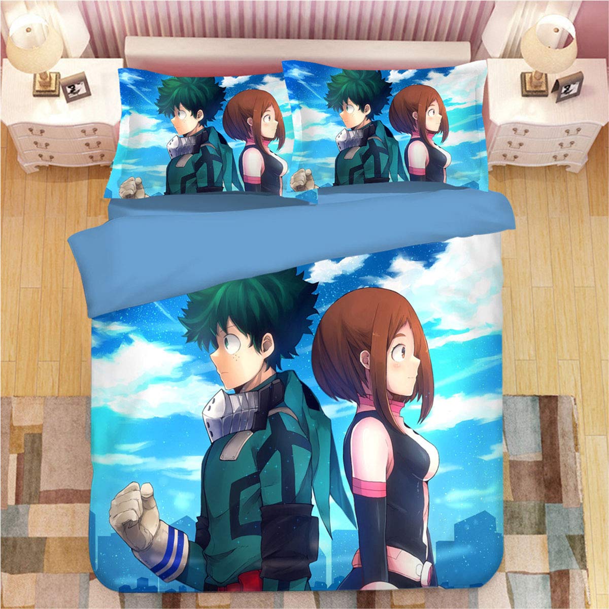 DHSPKN Anime 3-Piece Bedding Set - Bakugou & Deku Quilt Cover with Pillowcases | Soft Microfiber Duvet Cover for Kids & Teens | Perfect for Anime Fans' Bedroom Decor & Gift
