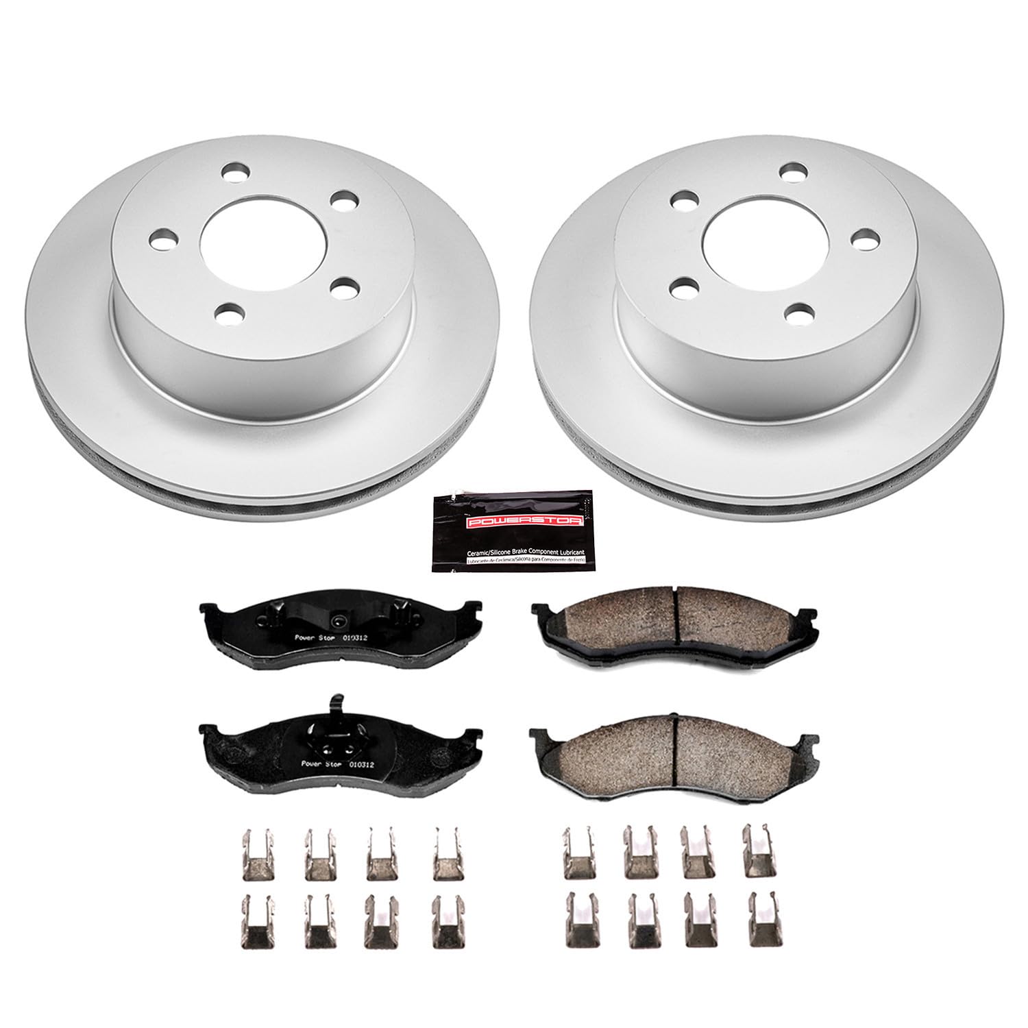 Power Stop CRK2152 Coated Brake Rotor & Ceramic Brake Pads Kit - Front Replacement for 1999-2001 Jeep Cherokee & 1999-2006 Jeep Wrangler | High-Performance Braking for Off-Road & Daily Driving