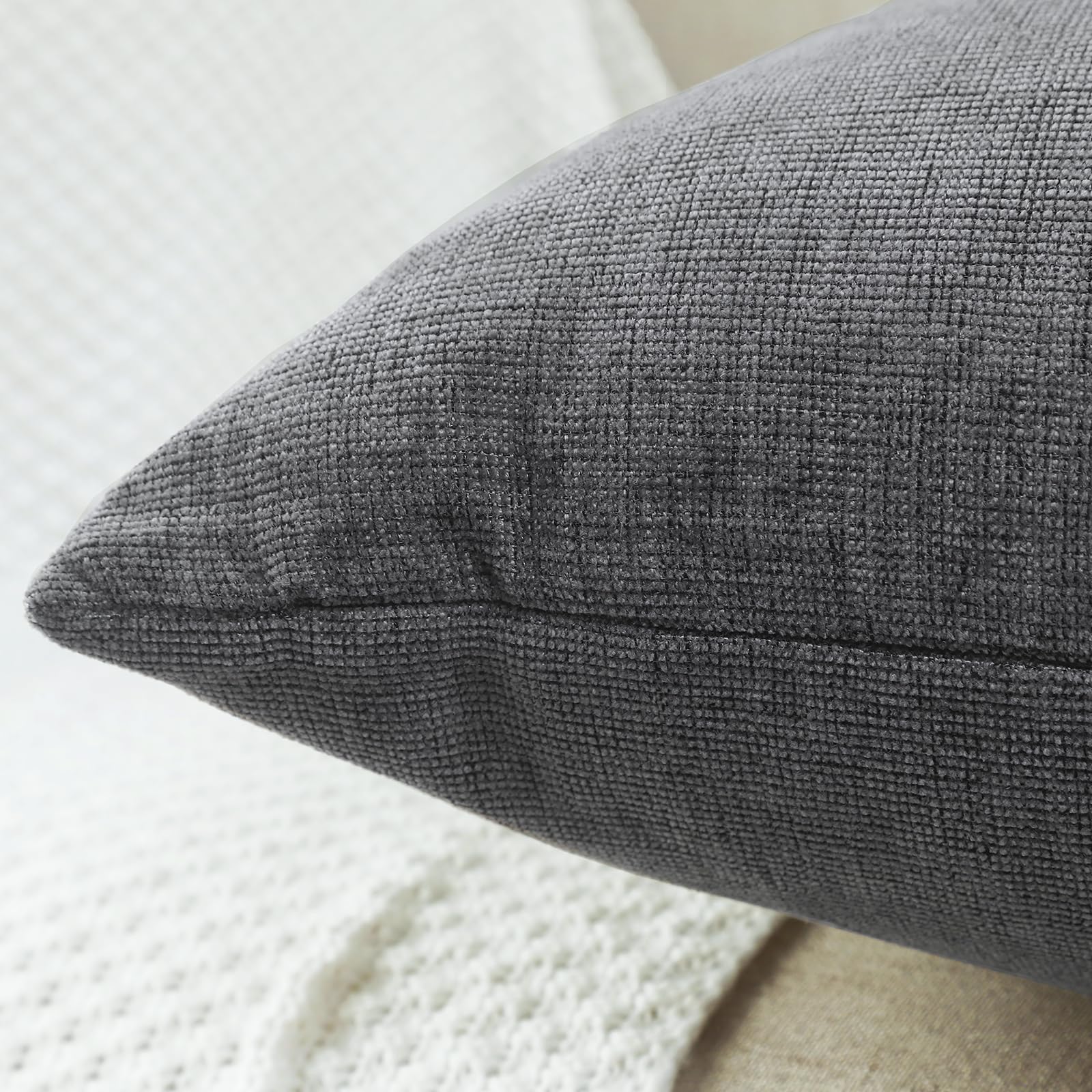 Jepeak Pack of 2 Chenille Decorative Throw Pillow Covers 20x20 Inch - Soft Modern Farmhouse Square Cushion Covers for Sofa, Couch, Bed - Cozy Home Decor in Dimgrey - Perfect for Living Room, Bedroom & Seasonal Decor