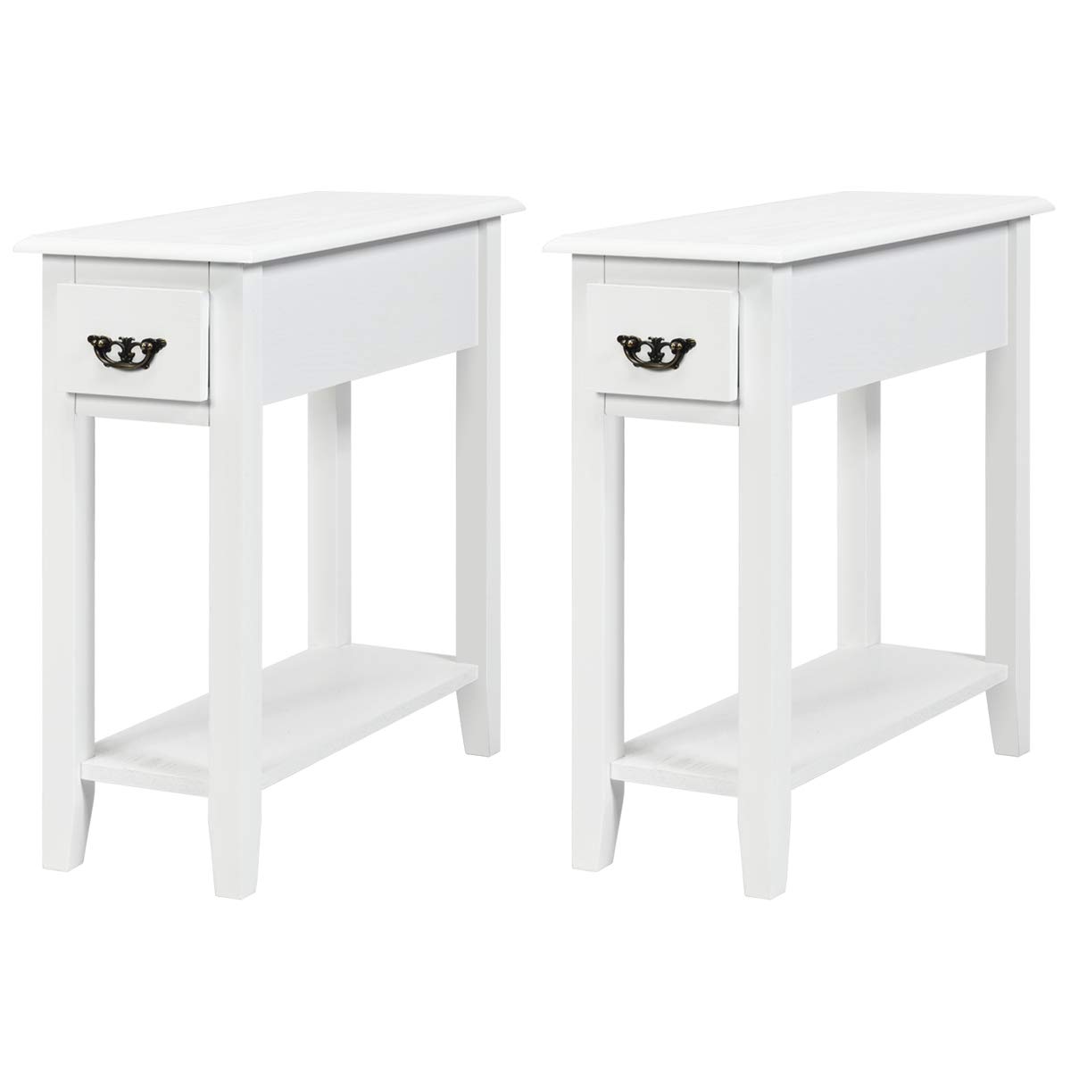 Tangkula Slim Narrow End Table with Drawer & Open Shelf - Small Space-Saving Side Table for Living Room, Bedroom, Nightstand - 9.8 x 23.6 x 23.6 Inches (White) - Perfect for Apartments, Dorms & Tight Spaces