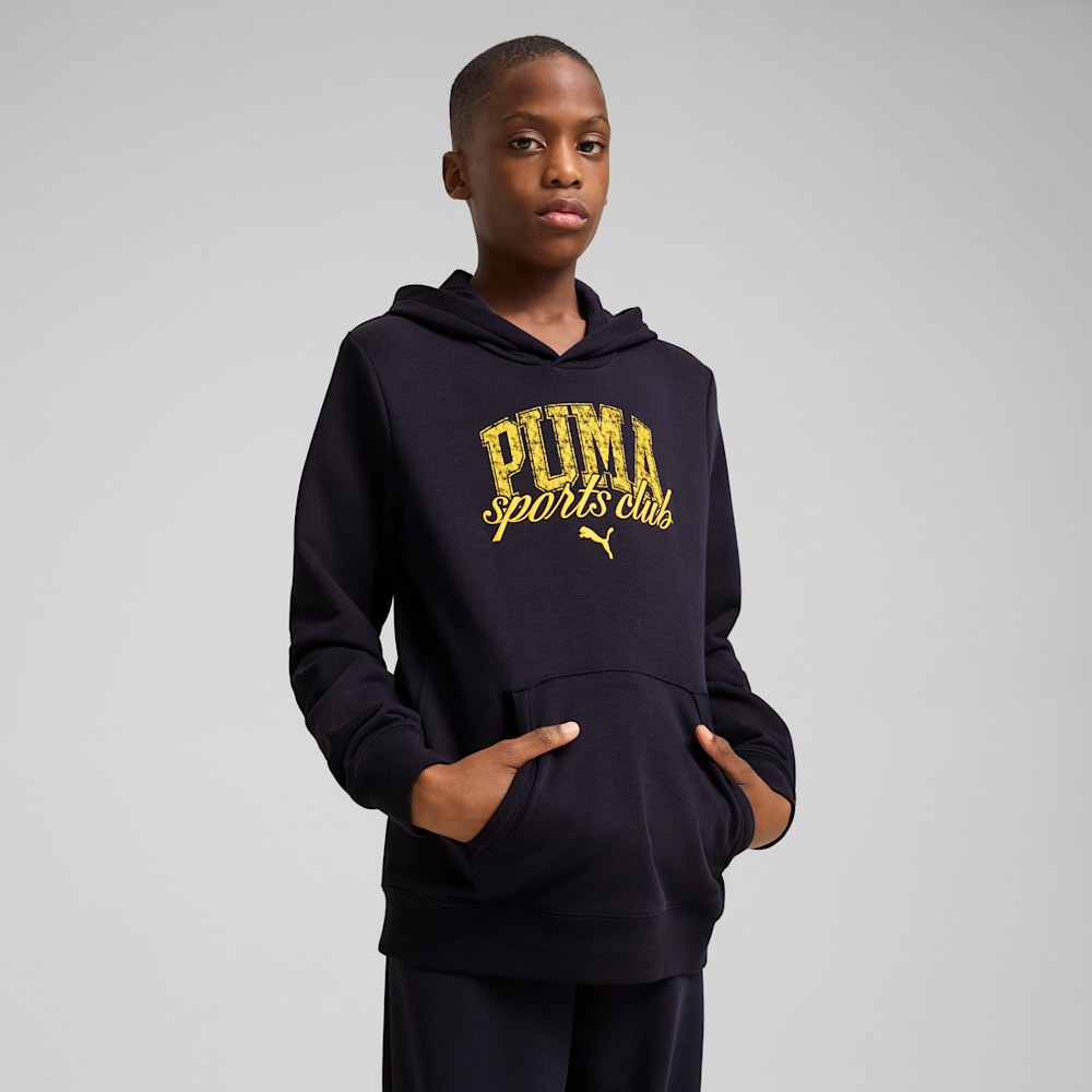 PUMA Kids' Classic French Terry Navy Blue Hoodie - Soft & Comfortable Pullover for Boys & Girls - Perfect for School, Playdates & Outdoor Activities