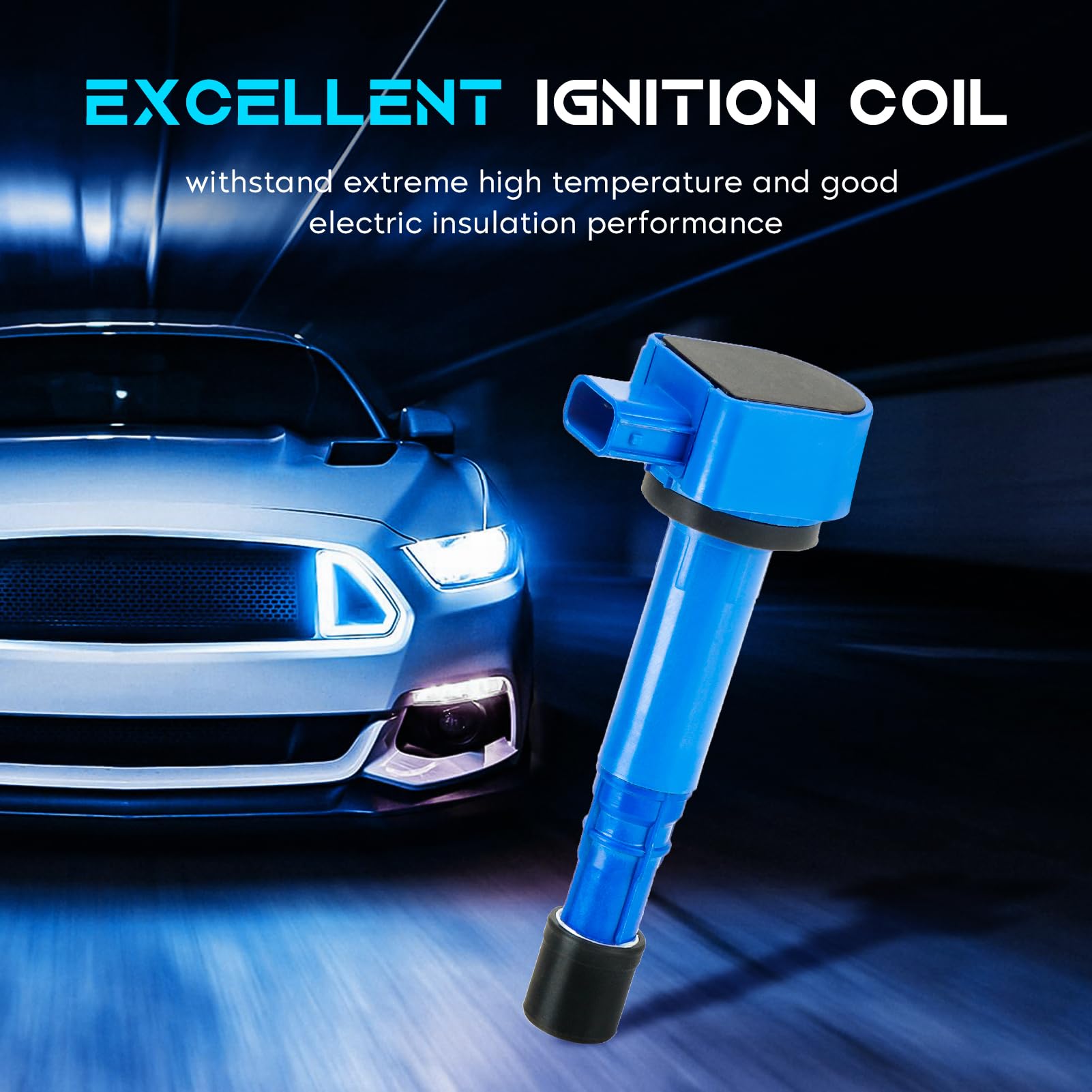 High Performance Blue Set of 4 Ignition Coil Packs Compatible with 2001-2005 Honda Civic 1.7L, Acura MDX 3.5L, 2003-2005 Pilot & 2006-2008 Ridgeline - Direct Replacement for UF400 5c1451 - Improves Engine Power & Fuel Efficiency for Smoother Driving