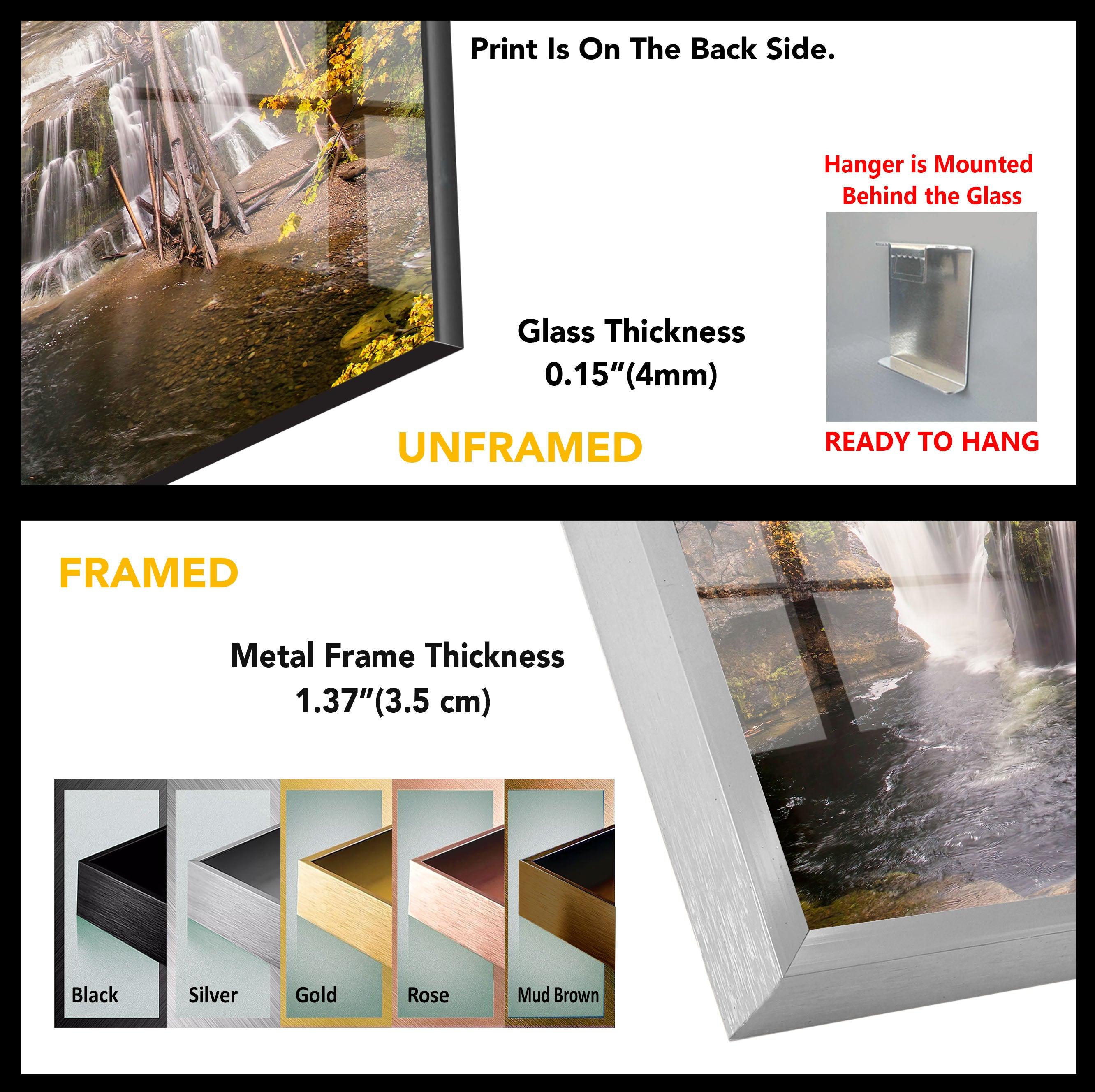 Autumn Waterfall Serenity Nature Wall Art - Stunning Landscape Glass Print for Home & Office Decor - Perfect for Living Room, Bedroom or Meditation Space