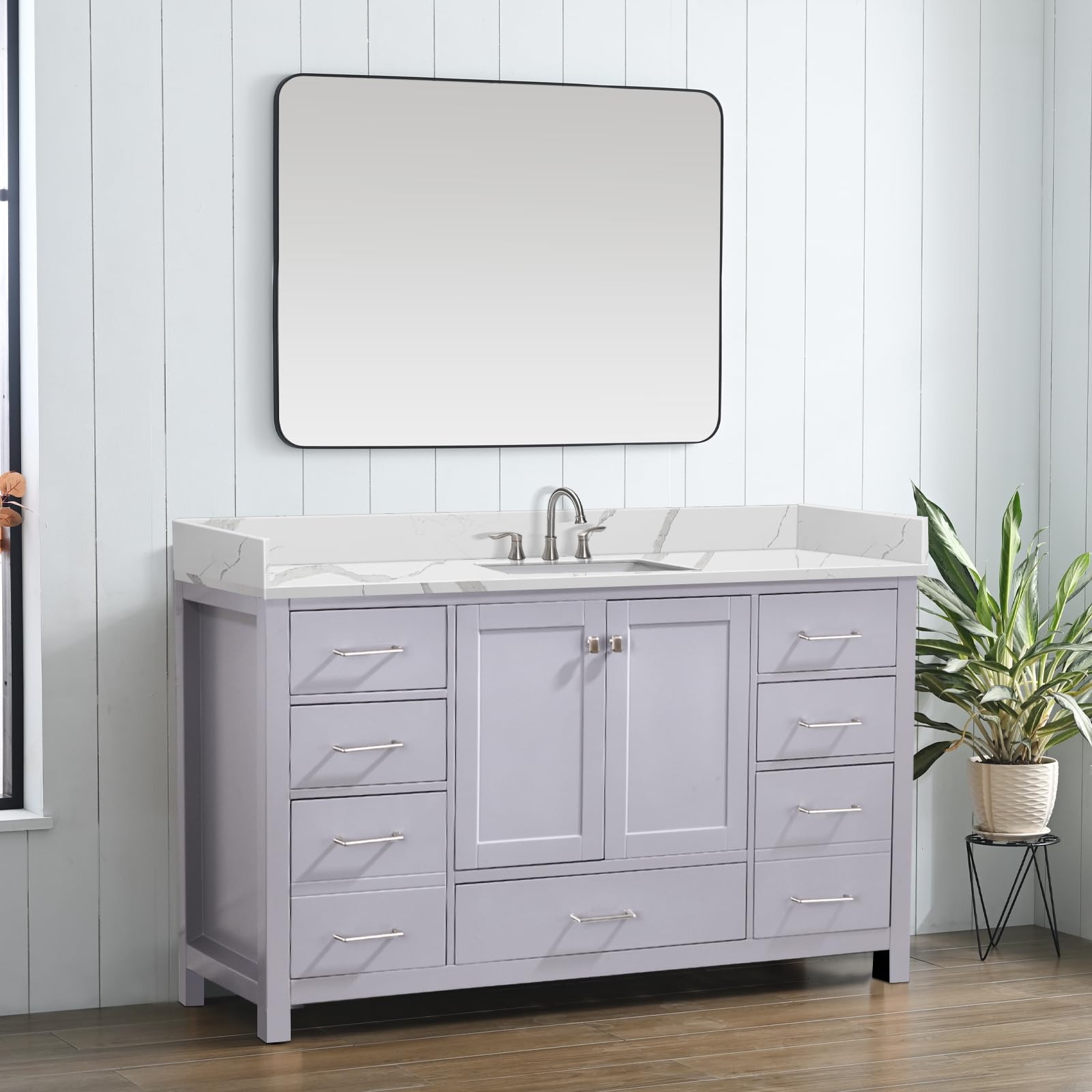 Calacatta Quartz Vanity Top with Sink - 60x22 Inch for Bathroom