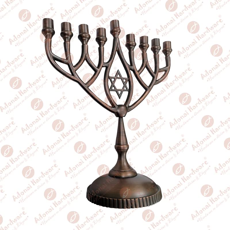 Adonai Hardware 12 Inch Hanukkah Menorah - Pure Solid Brass Candle Holder with Oil Rubbed Bronze Finish for Jewish Holiday Decor & Home Celebration