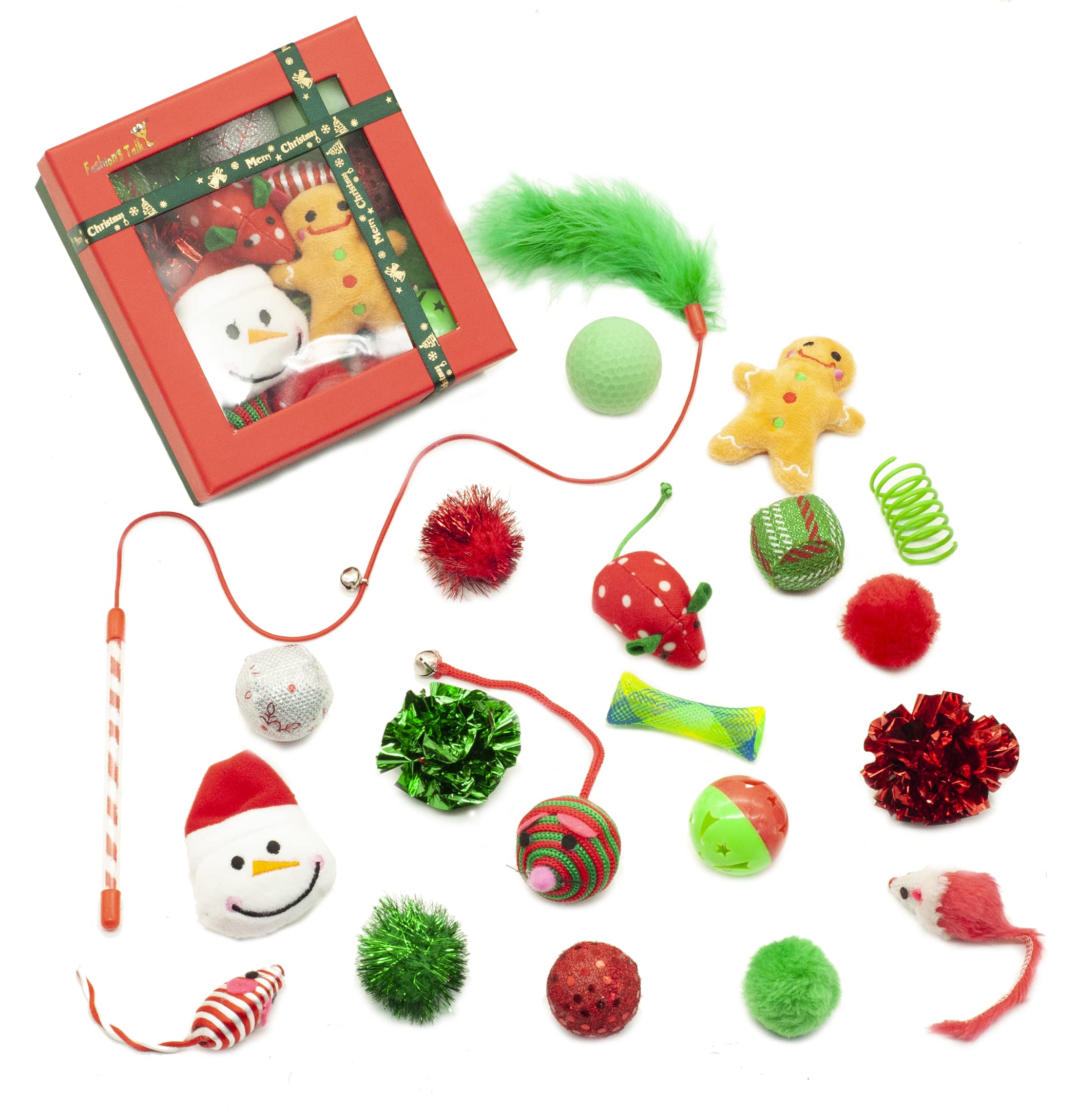Festive Red Cat Toy Gift Box with Catnip - 20 Count Variety Pack for Holiday Playtime & Gifting | Perfect for Christmas, Birthdays & Kitty Enrichment